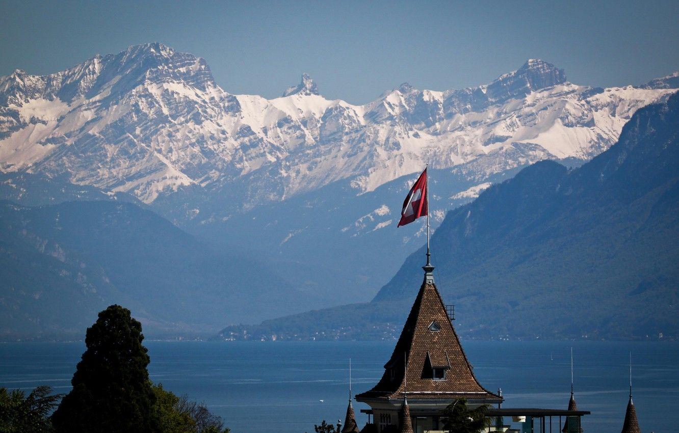1332x850 Wallpaper snow, mountains, flag, Switzerland image for desktop, section природа