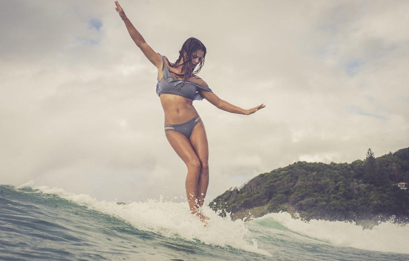 1332x850 Wallpaper girl, the ocean, wave, Surfing image for desktop