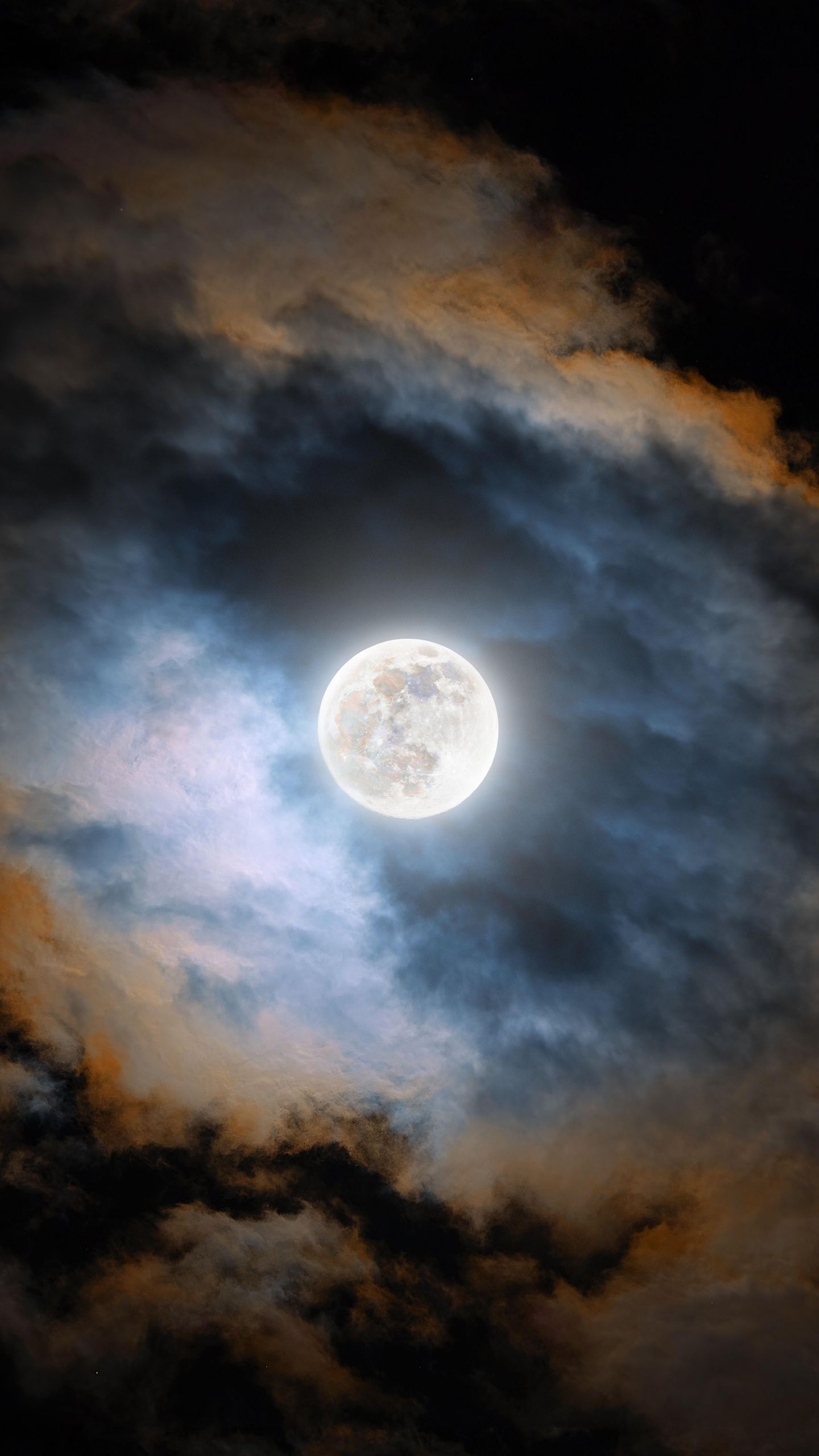 1440x2560 Cold Moon Wallpaper 4K, Night, Clouds