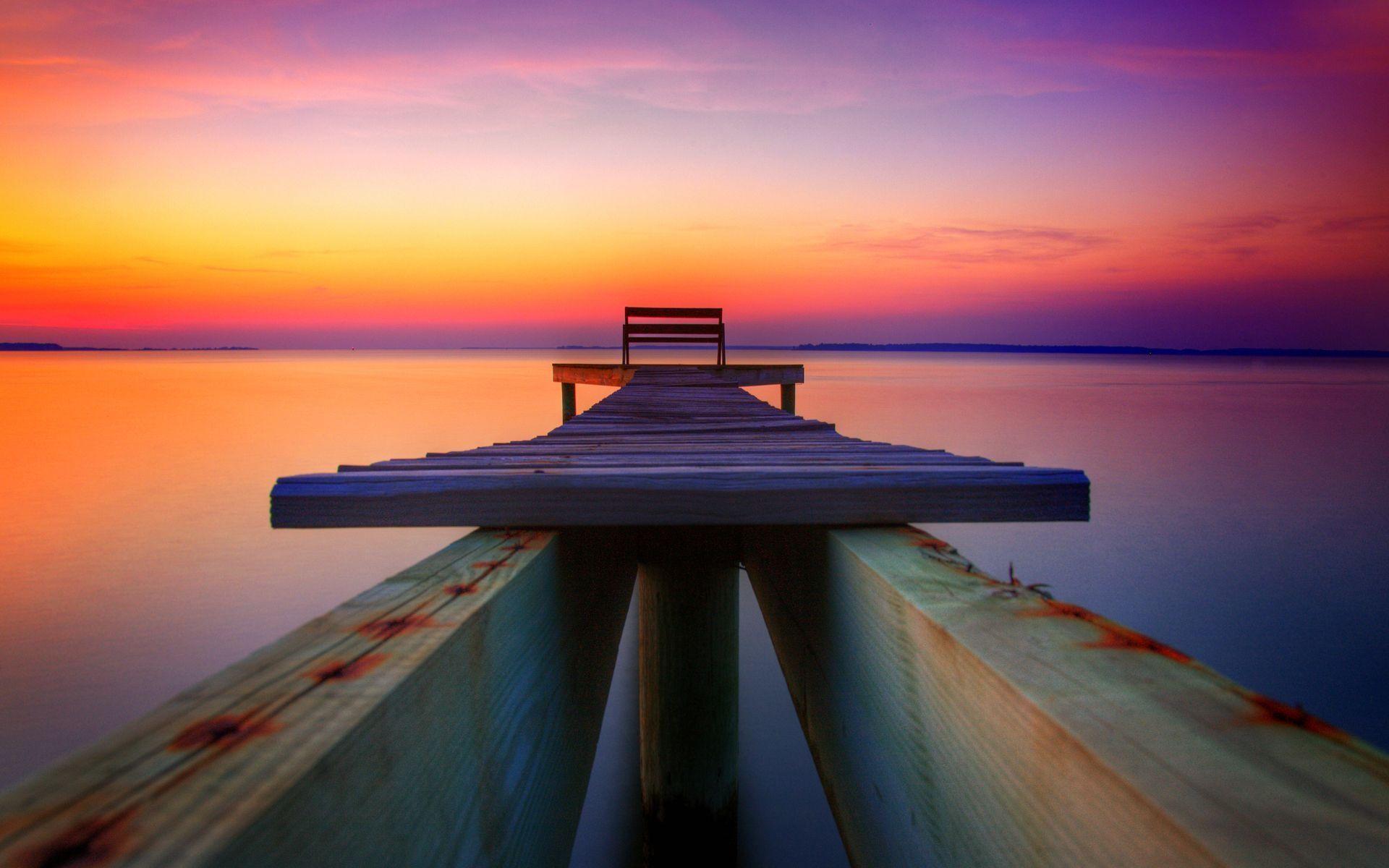 1920x1200 Lake Dock Sunset Red Sky Free Wallpaper HD