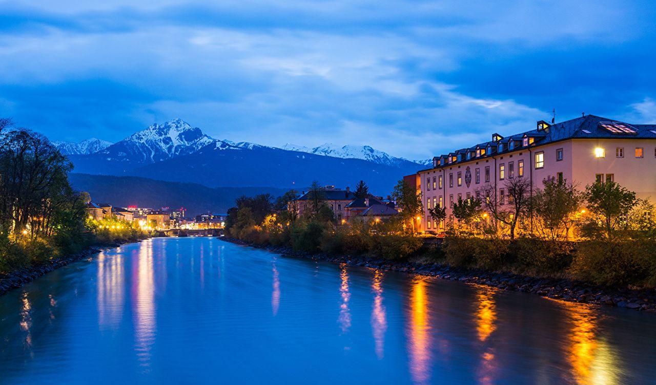 1280x752 Image Austria Innsbruck Mountains Sky river night time