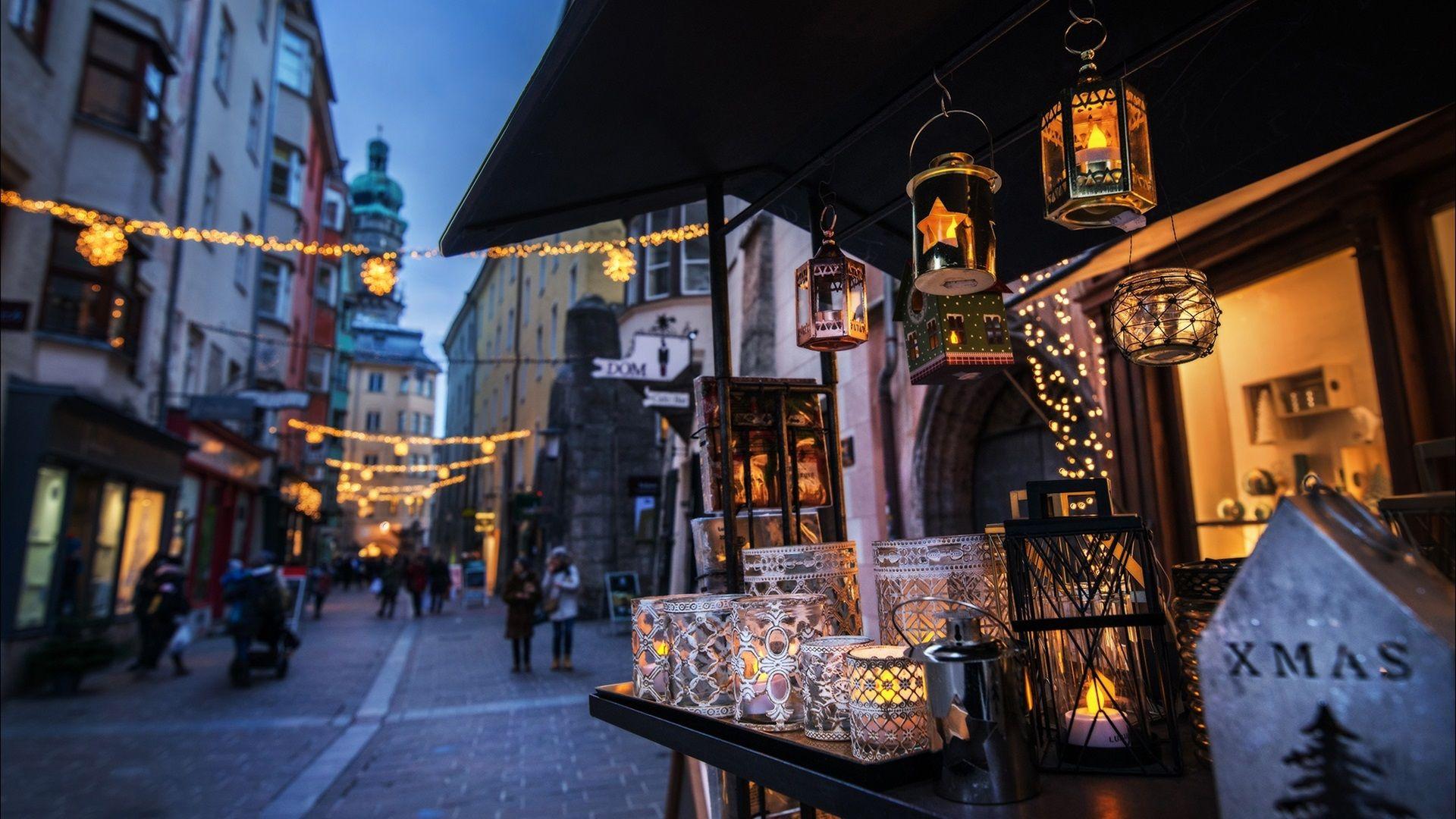 1920x1080 Wallpaper Austria, Innsbruck, street, lanterns, holiday