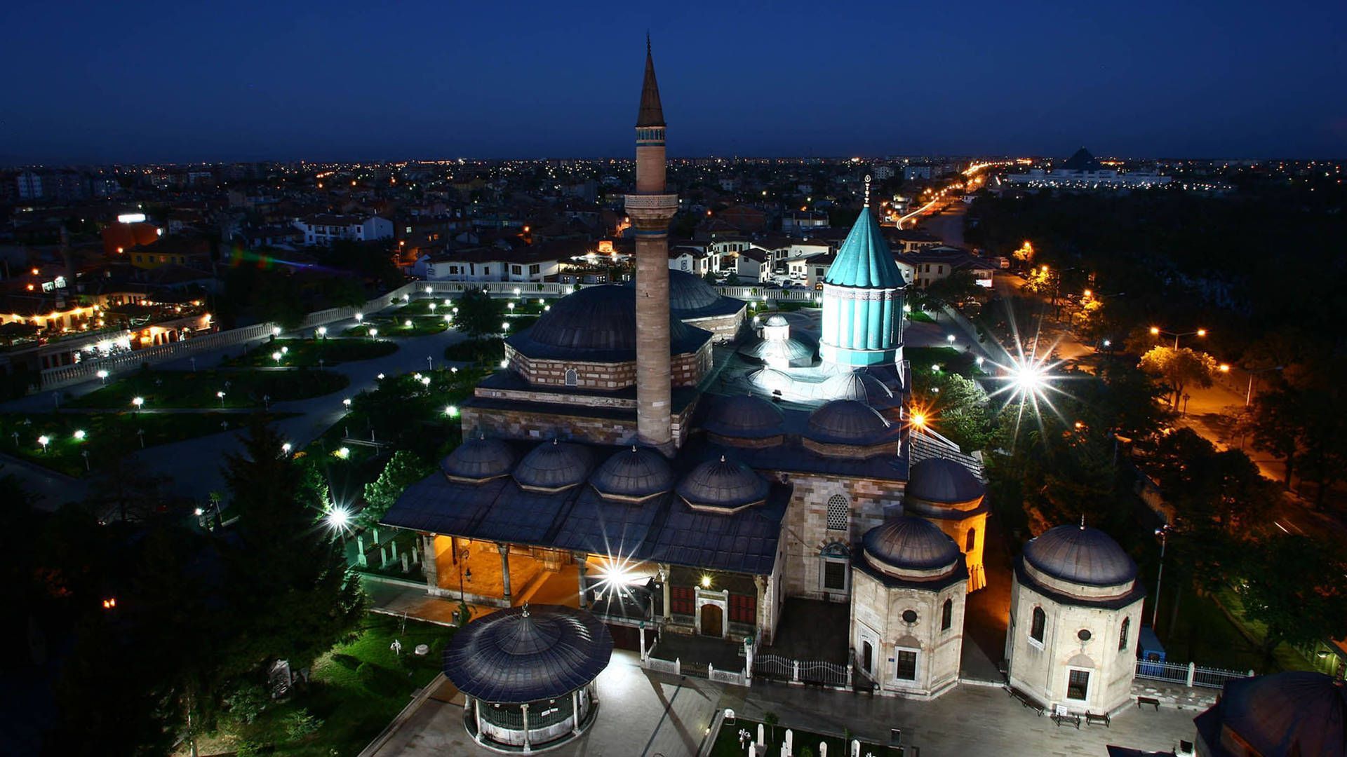 1920x1080 Konya Mevlana Museum At Night Wallpaper