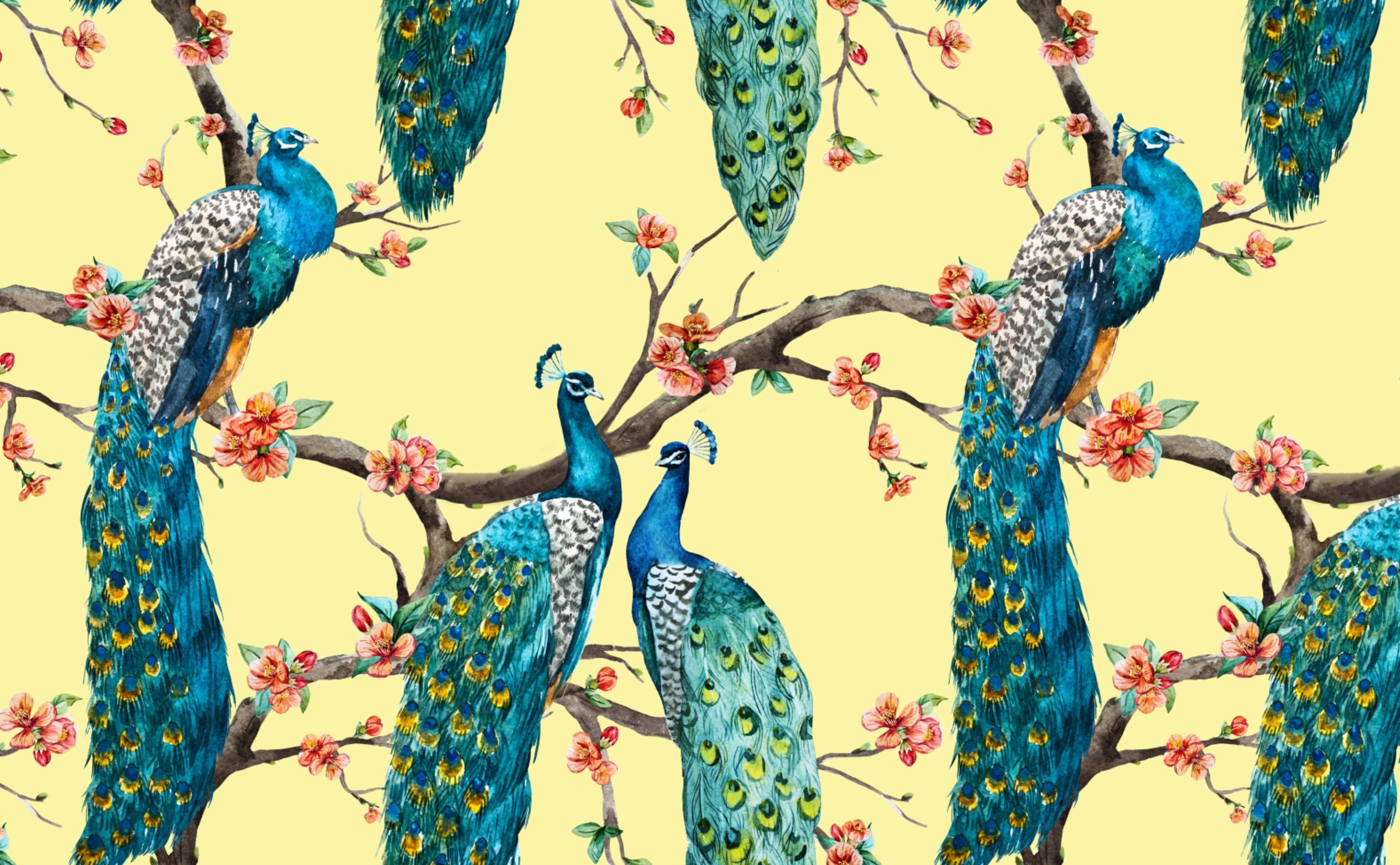 3028x1872 Peacocks & Flowers Wallpaper for Walls