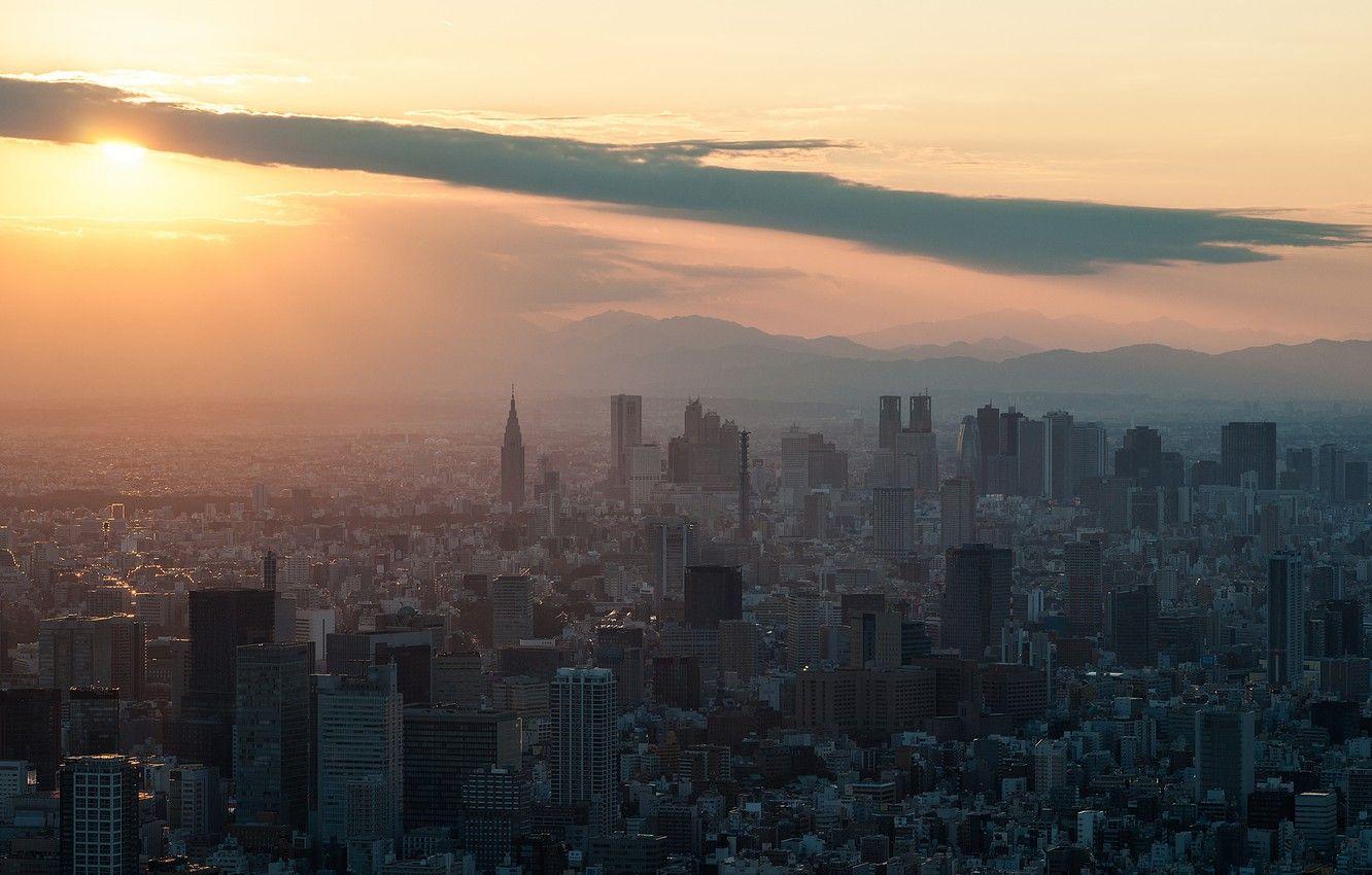 1332x850 Wallpaper sunset, building, The sun, skyscrapers, Tokyo