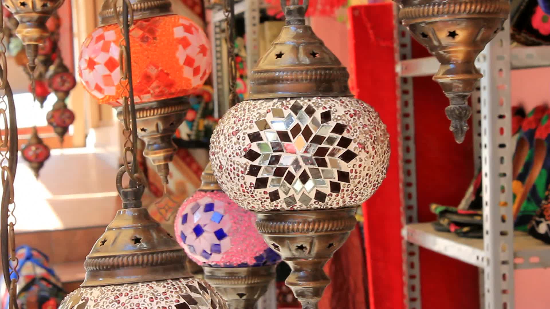 1920x1080 Traditional Turkish Lamps outside shop in Istanbul, Turkey Clip