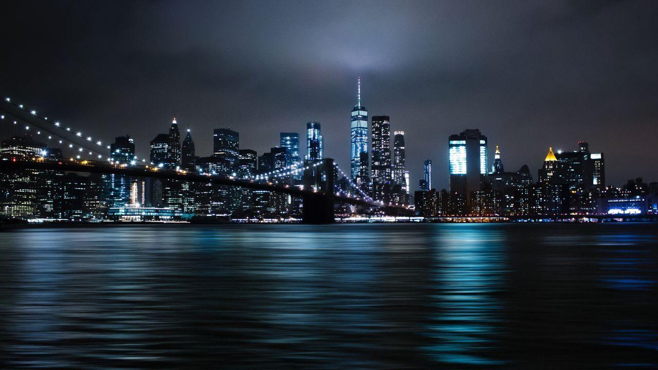 1280x720 Wallpaper New York City, Brooklyn Bridge, City lights, Night, Cityscape, 5K, World,. Wallpaper for iPhone, Android, Mobile and Desktop