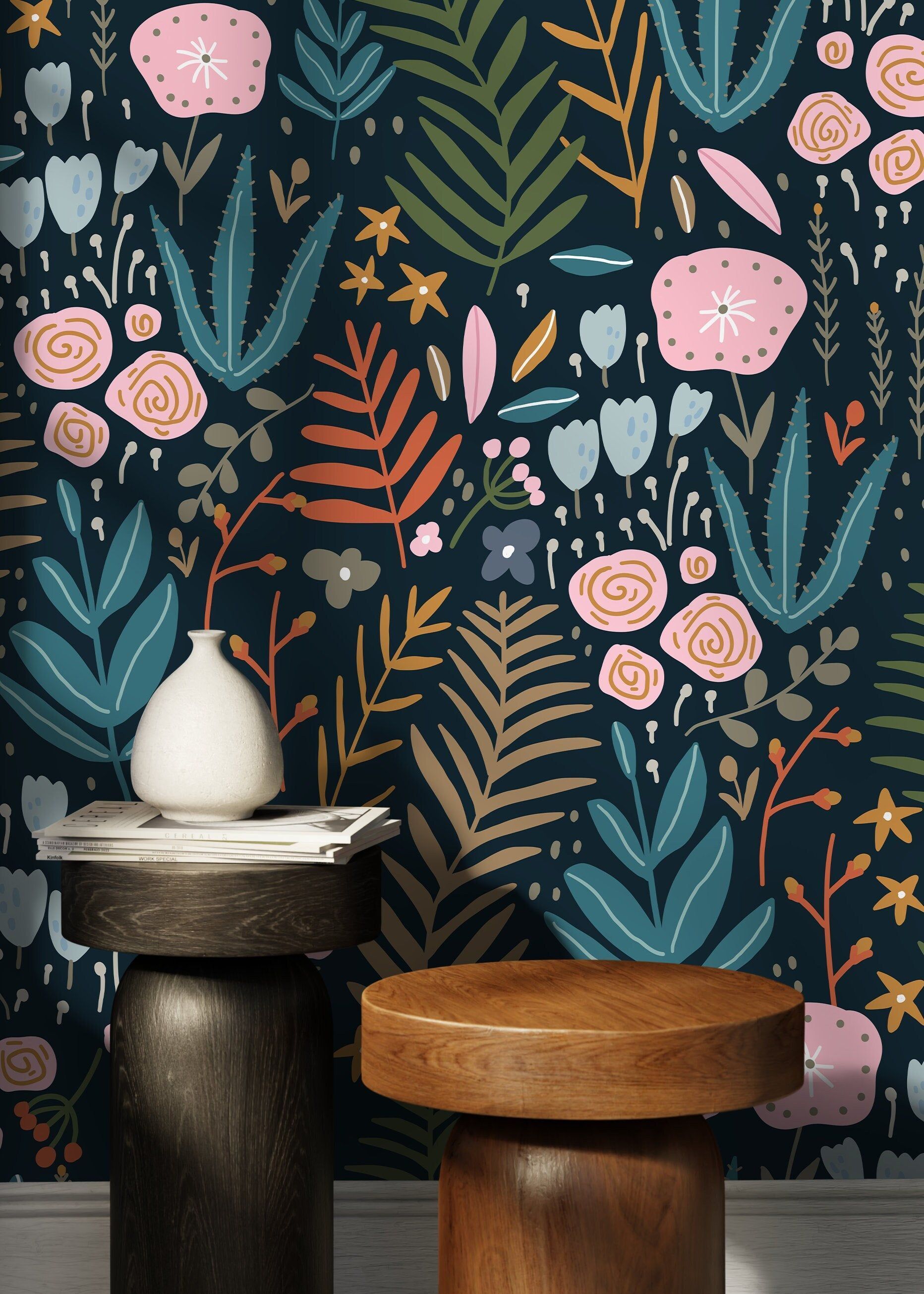 1864x2610 Dark Floral Garden Wallpaper / Peel