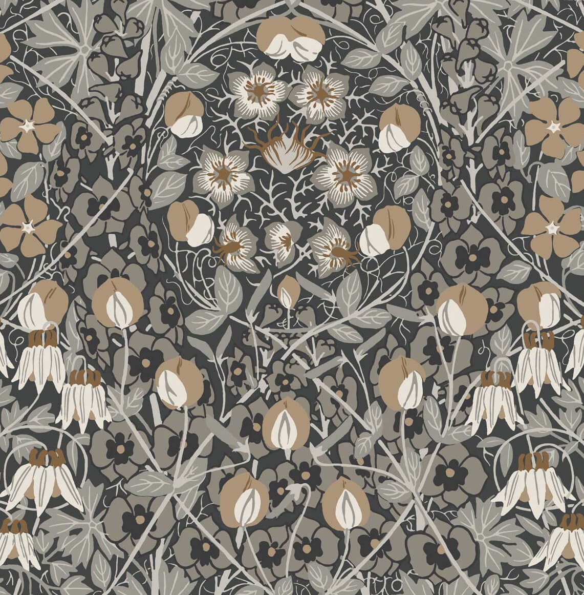 1141x1161 PR10405 Wrought Iron & Chamois Tulip Garden Prepasted Wallpaper
