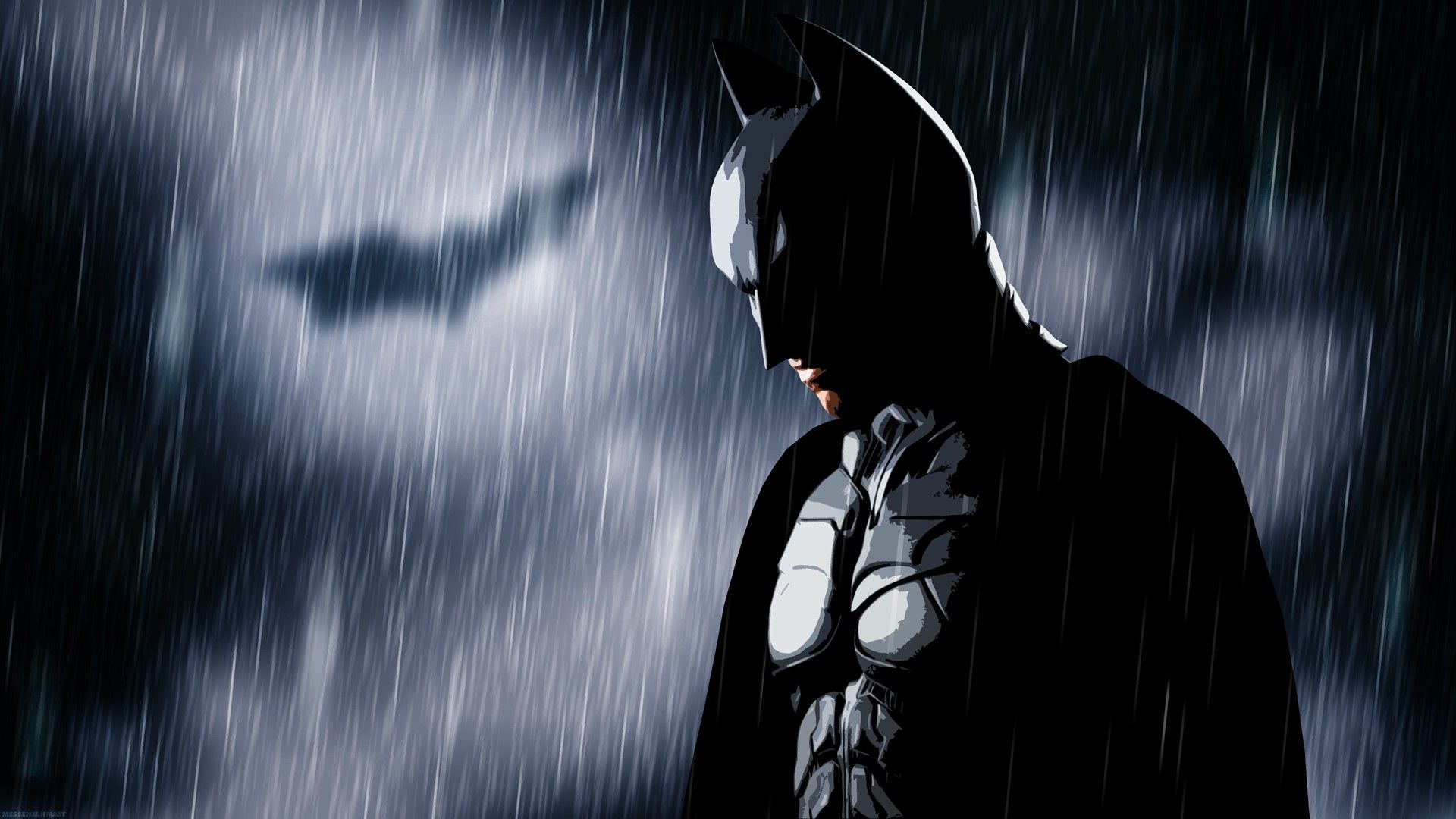 1920x1080 rain, MessenjahMatt, people, Batman