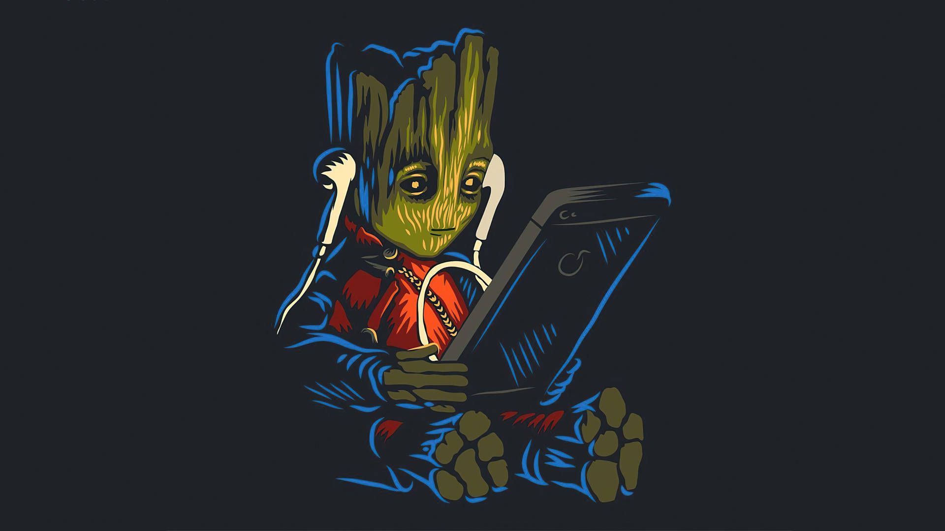 1920x1080 Download Groot Listening To Music
