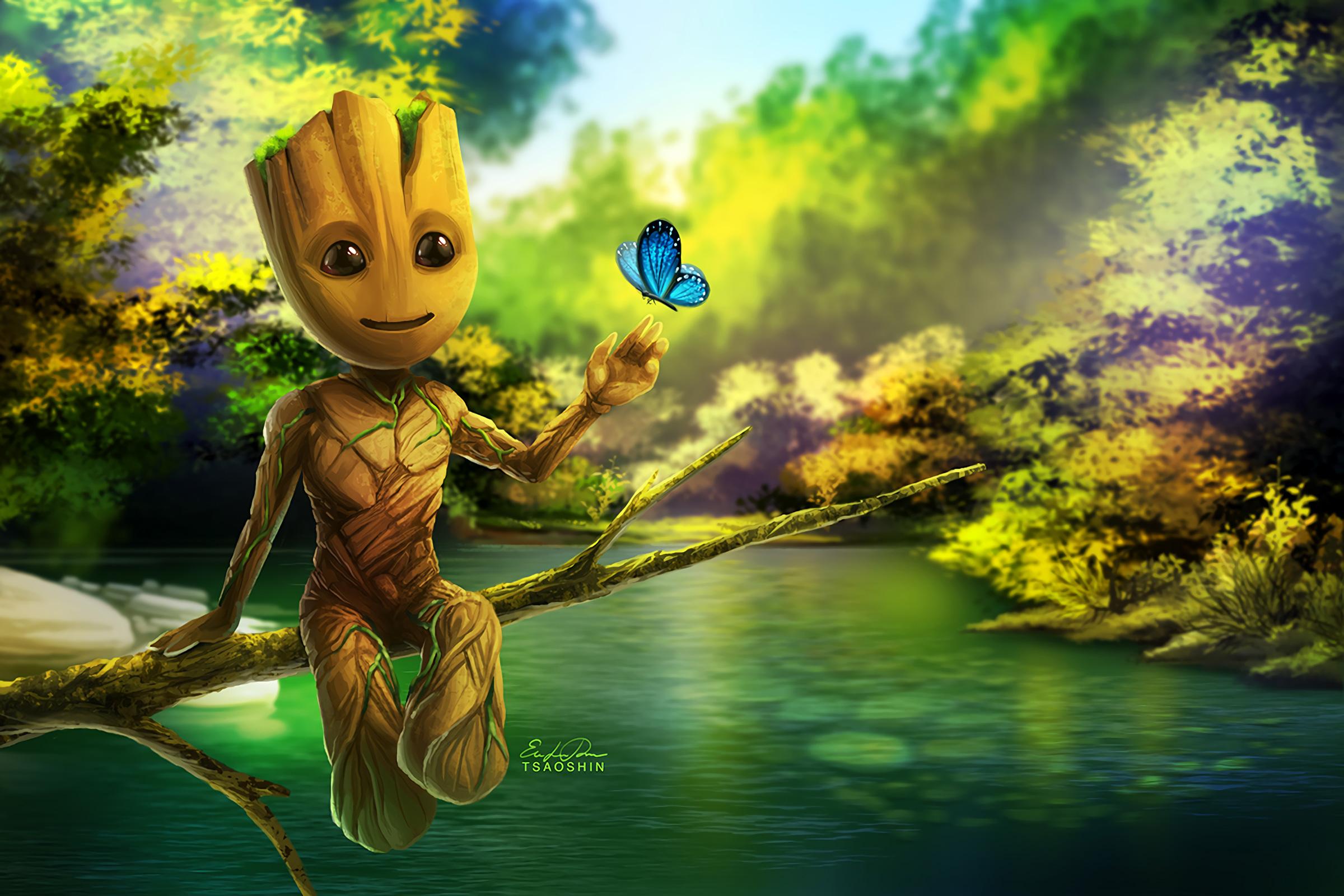 2400x1600 Baby Groot Minimal Art 4k Wallpaper