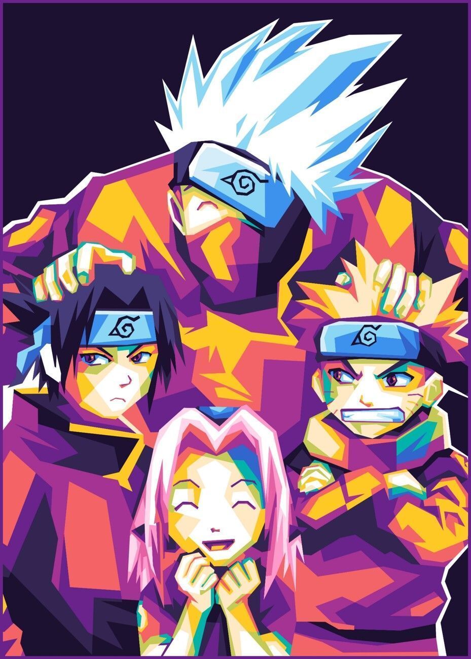 929x1300 Kakashi, Naruto, Sasuke, Sakura WPAP