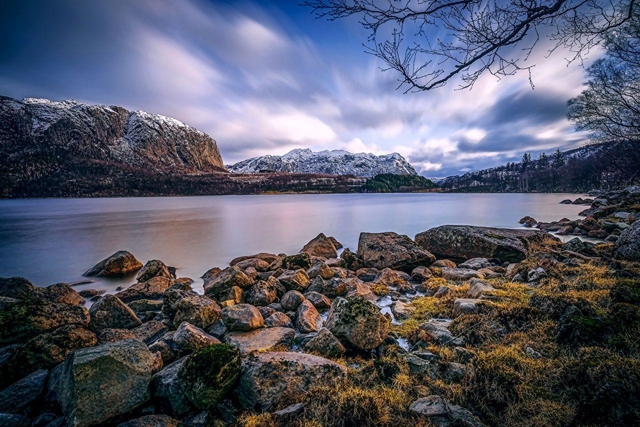 1280x854 Wallpaper Norway Nature Mountains Lake Scenery Coast Stones