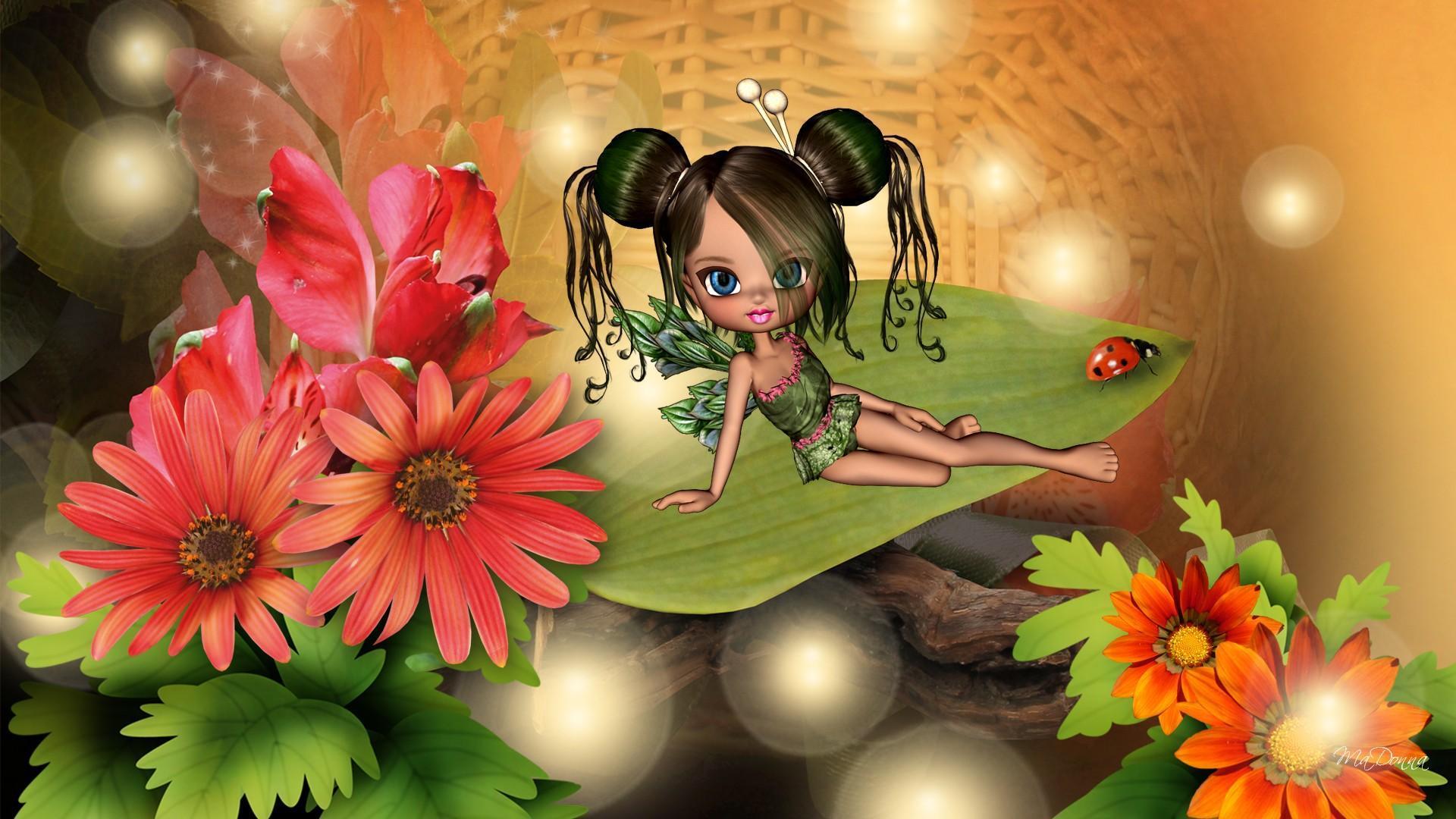 1920x1080 Little Green Fall Fairy HD desktop wallpaper : Widescreen