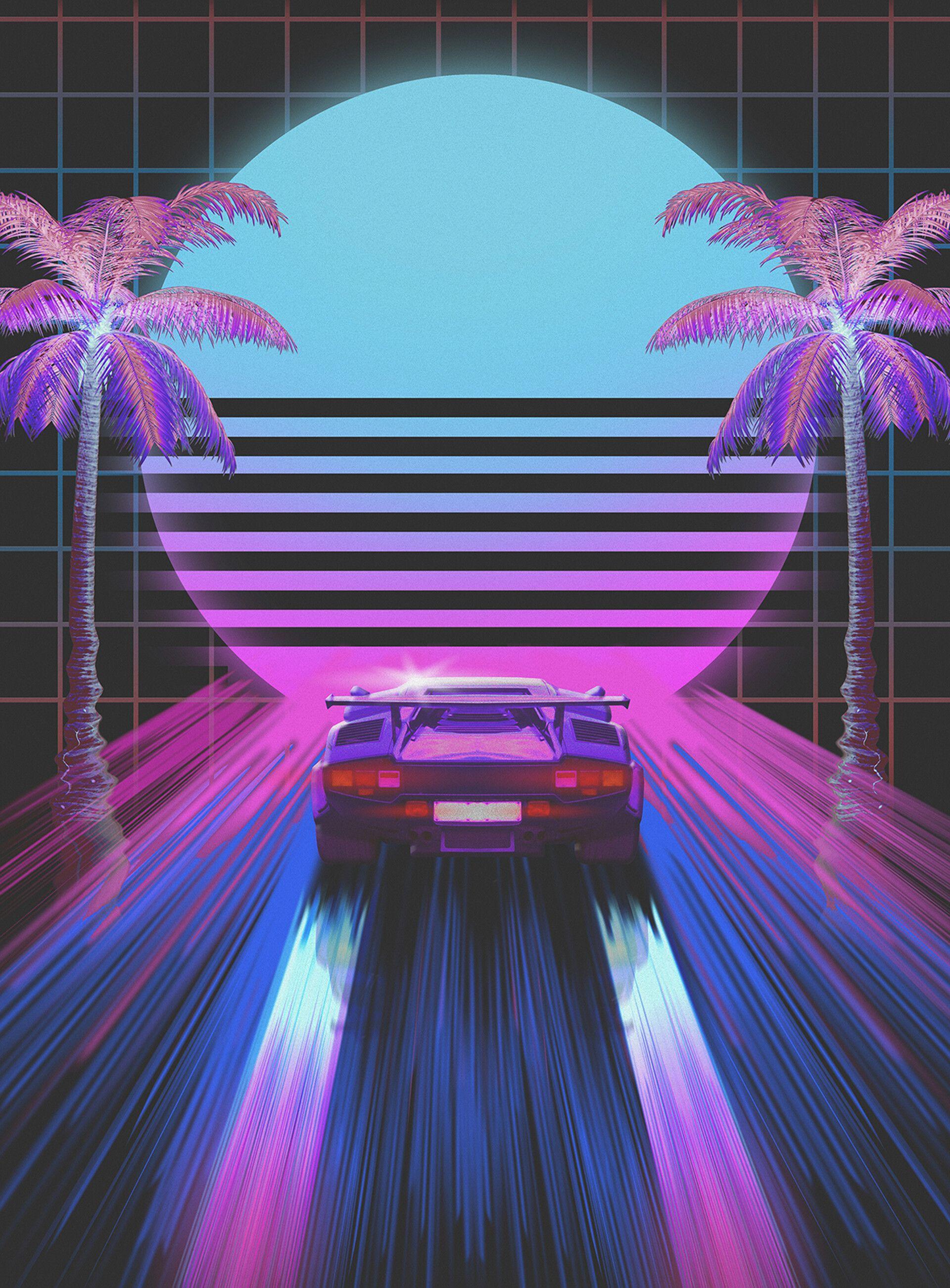 1920x2603 Download wallpaper 1920x2603 car, retro, art, 80s, neon HD