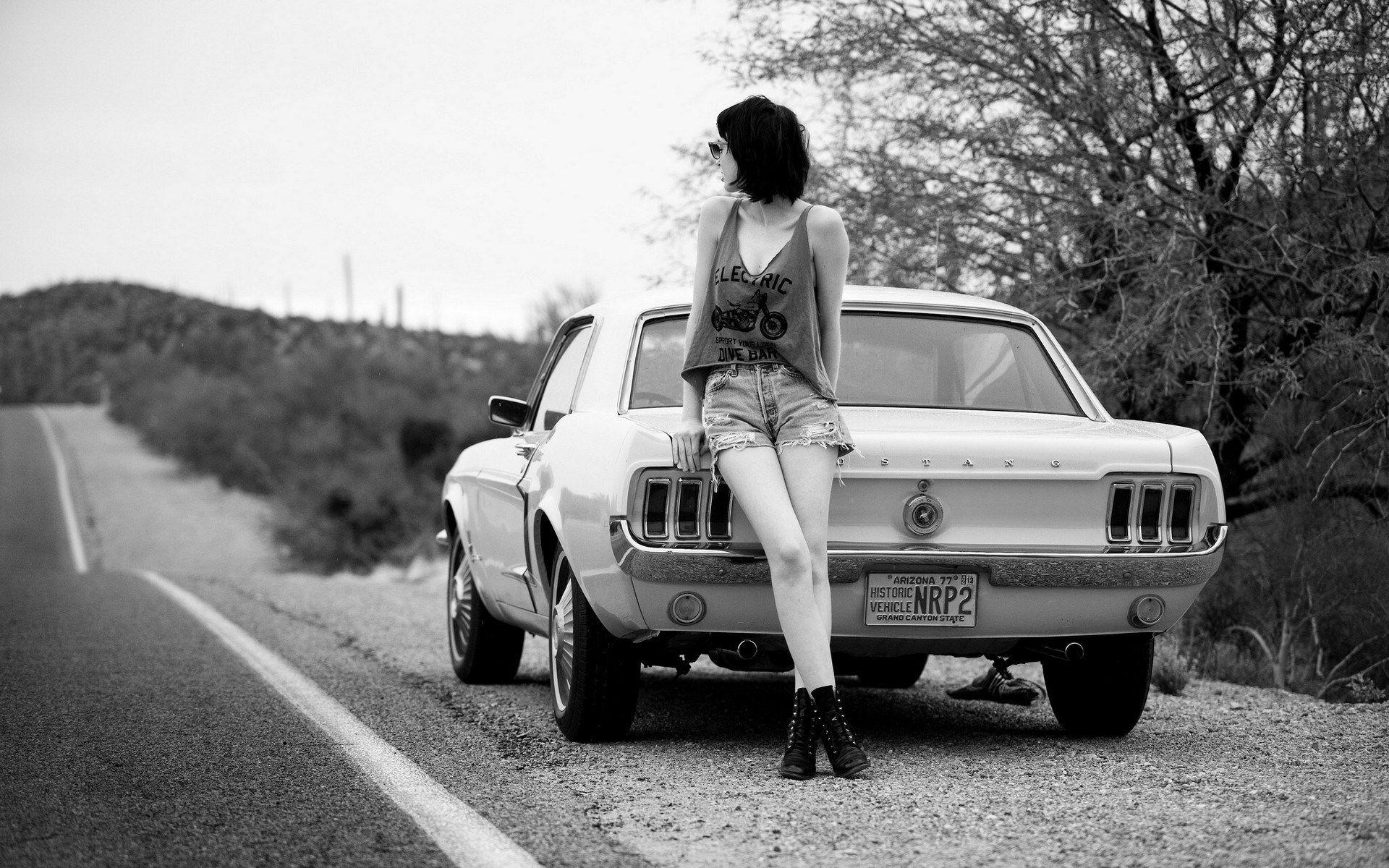 1920x1200 Model Women Black Hair Car Ford Mustang Wallpaper HD