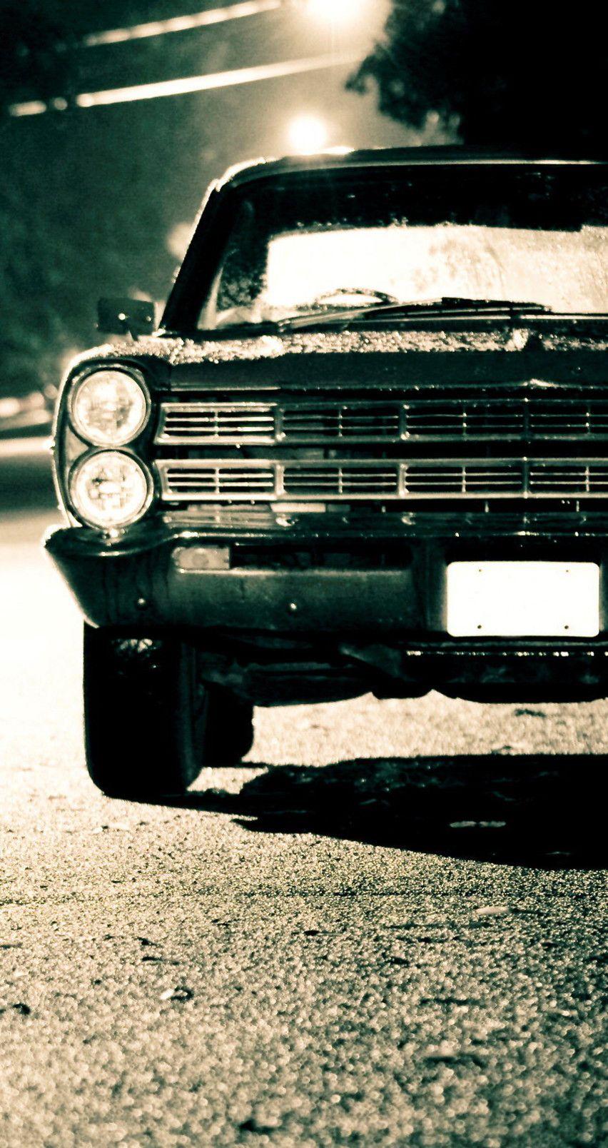 852x1608 Classic Car Wallpaper HD With Old On The Road In Night