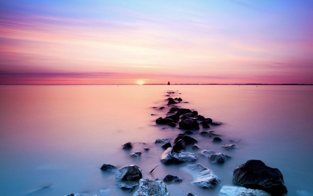 1280x804 Pink Sky Ocean & Black Rocks wallpaper. Pink Sky Ocean