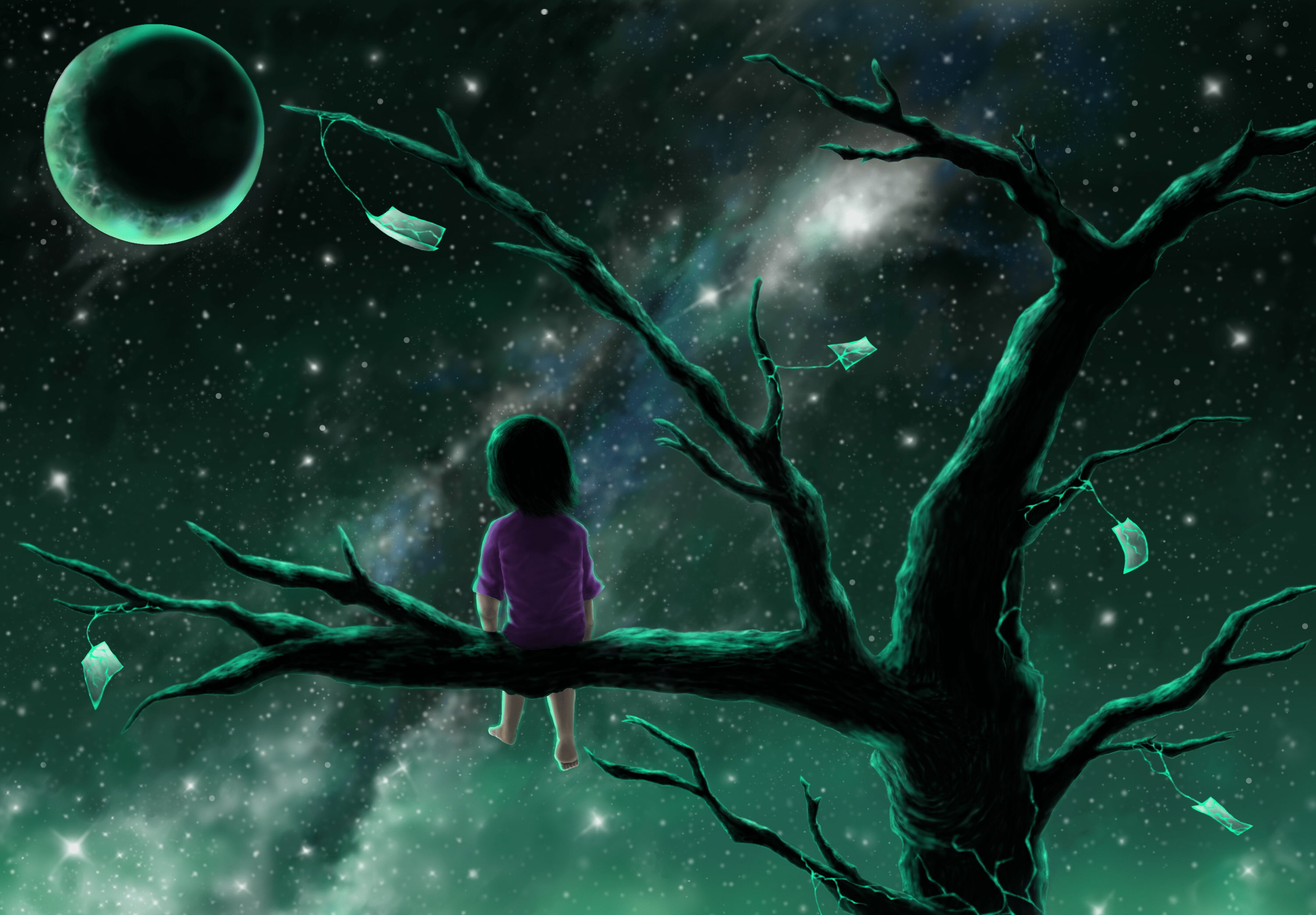 3000x2085 Little Girl Looking At The Moon By VV Ave