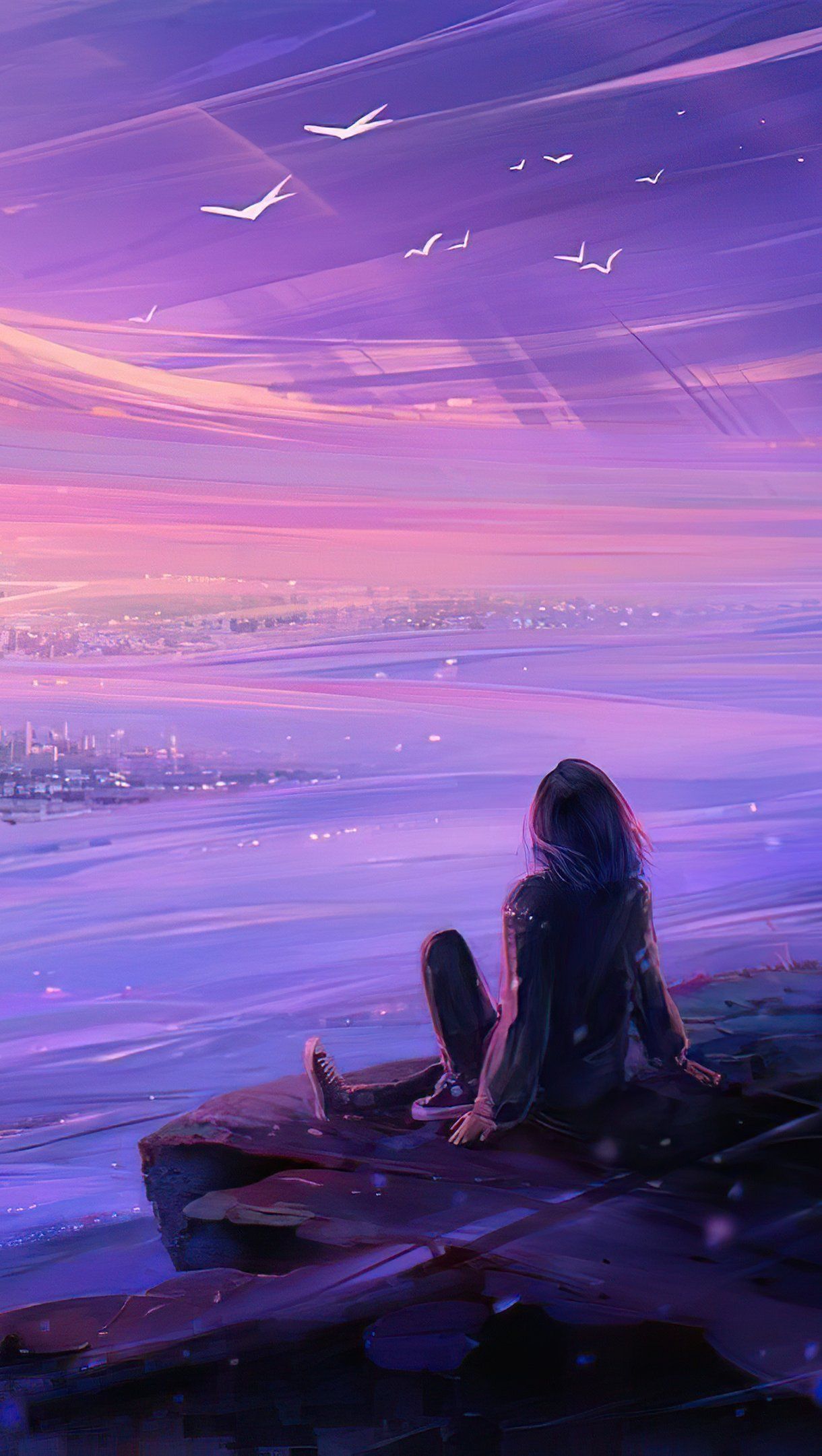 1220x2162 Girl looking at the moon Wallpaper 4k