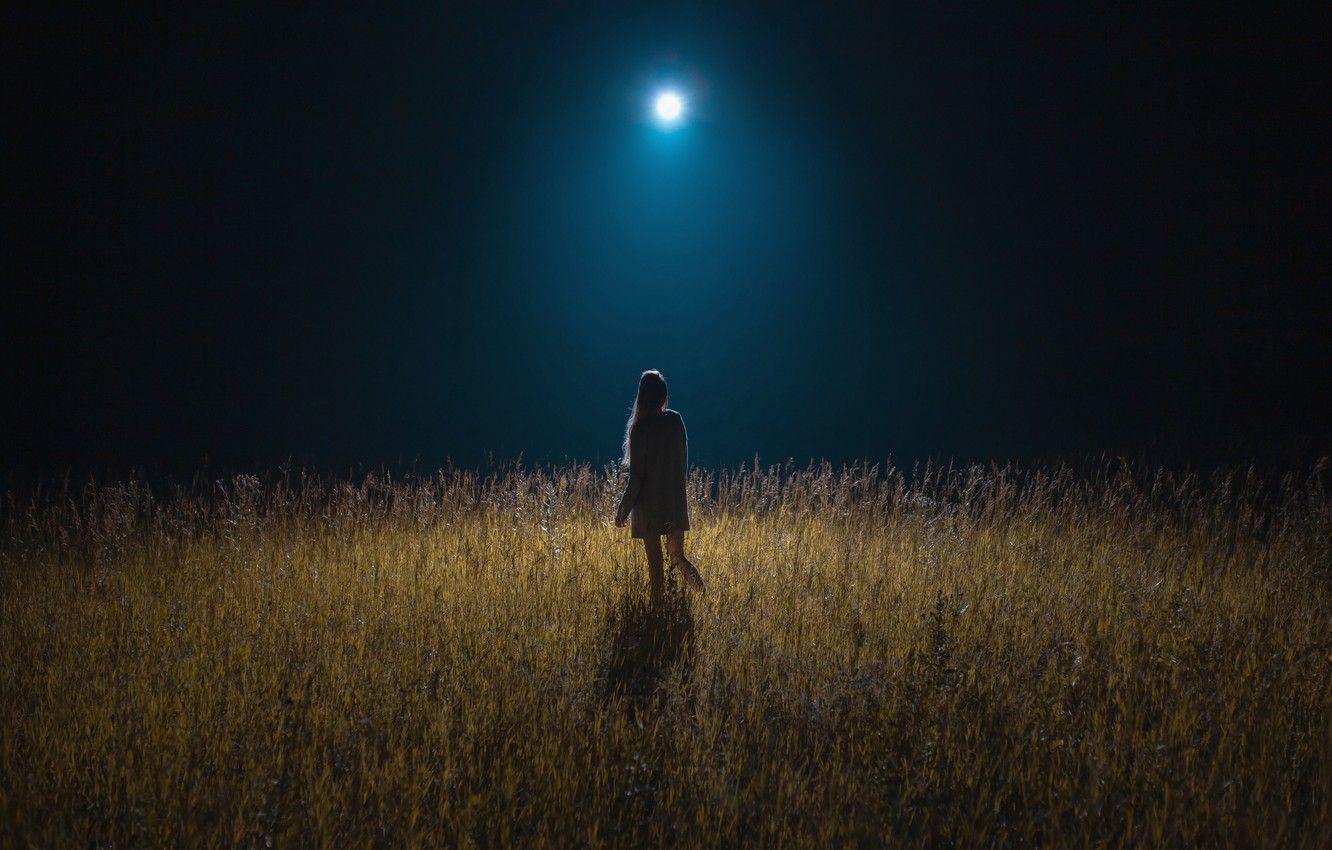 1332x850 Girl And Moon Night Wallpaper