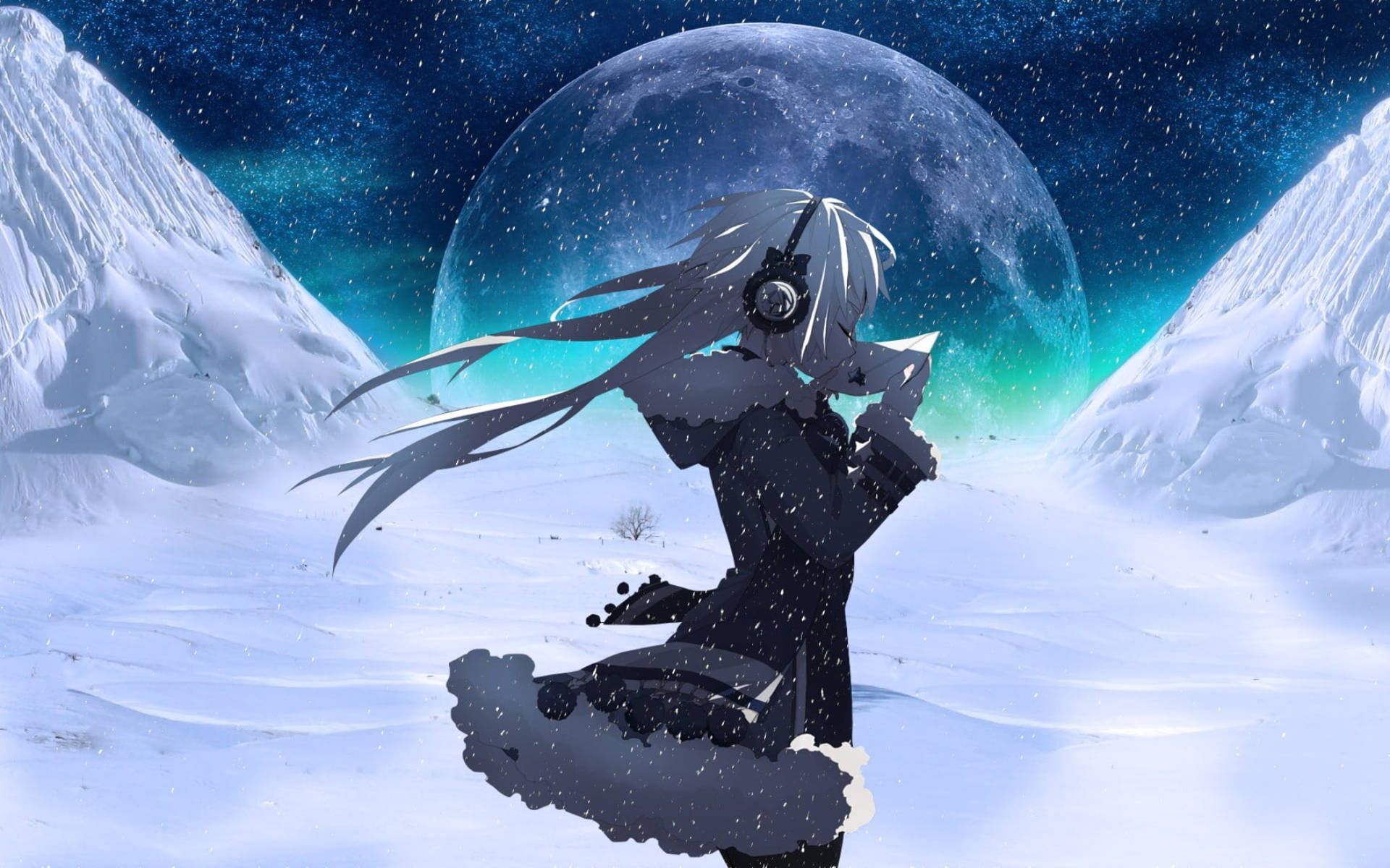 1920x1200 Download free Anime Girl In Galaxy Moon