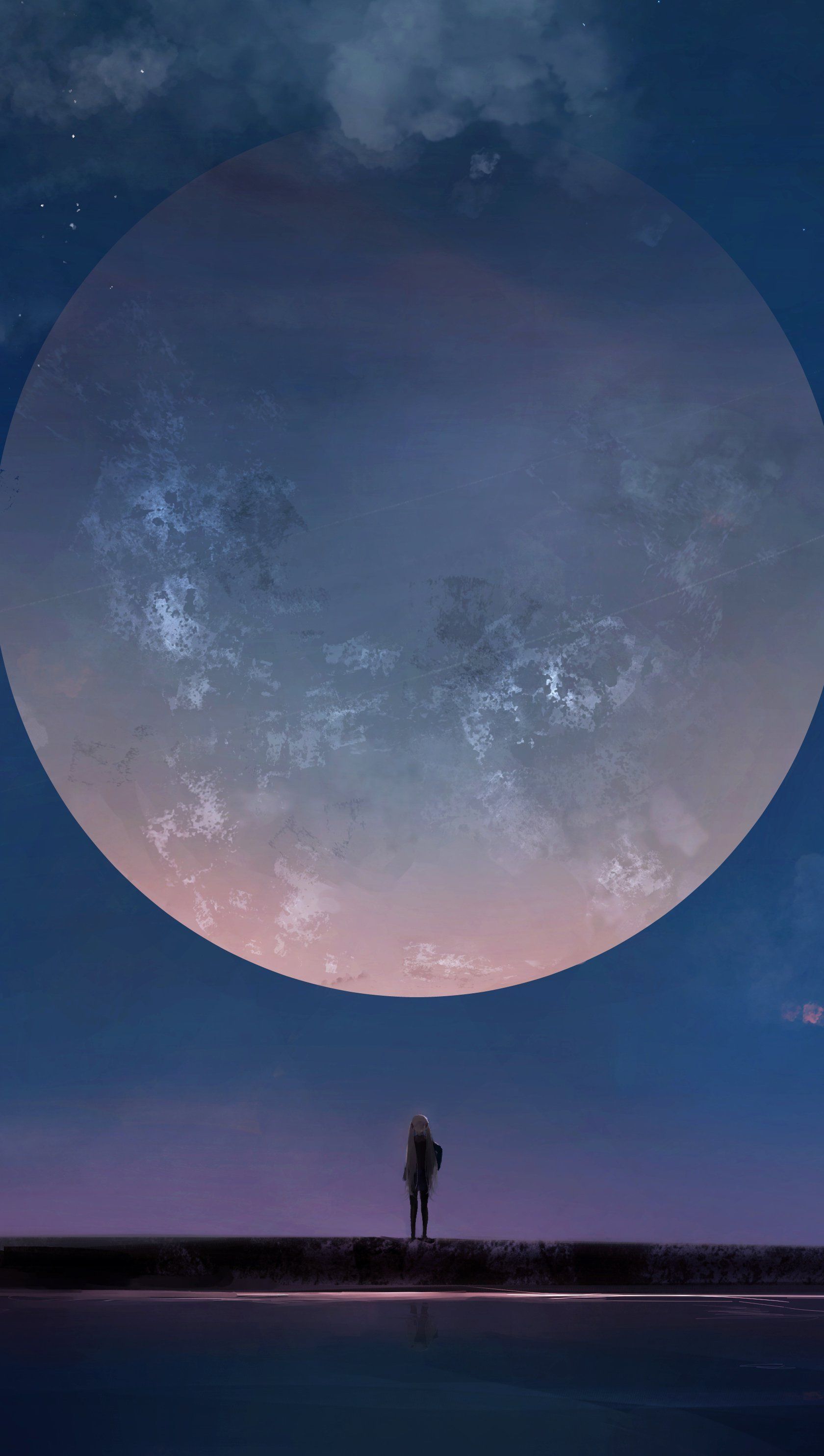 1680x2967 Anime girl at night with moon Wallpaper