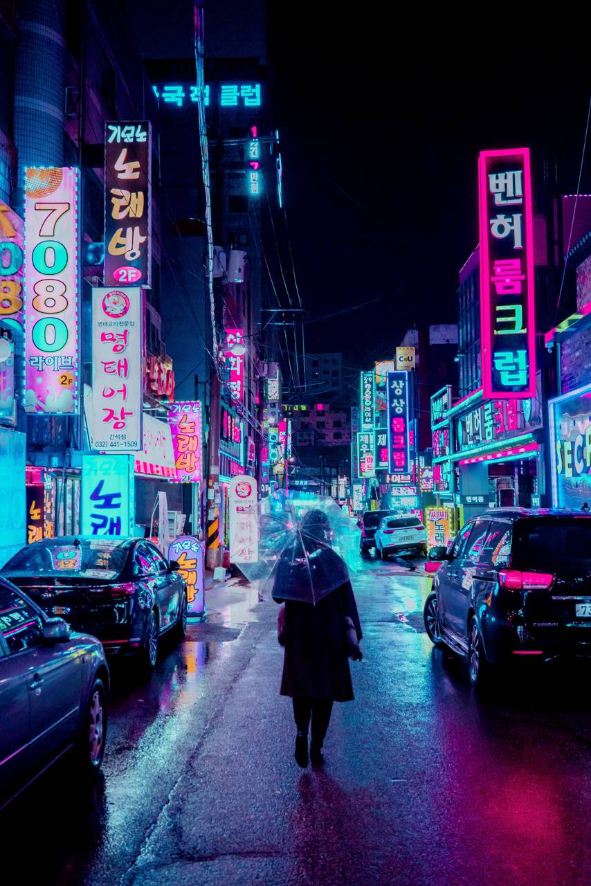 854x1280 Neon Lights in Seoul Wallpaper