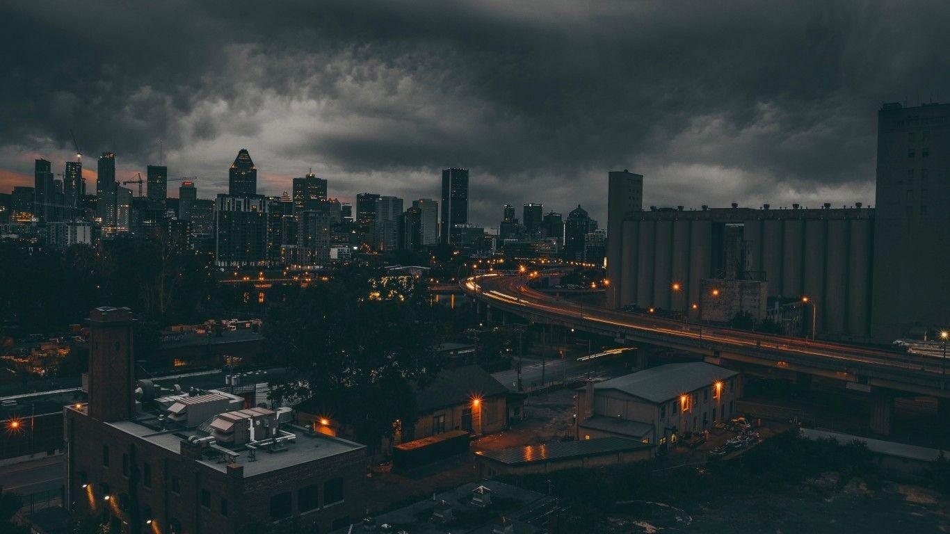 1366x768 Download 1366x768 Canada, Montreal, Dark Clouds, Cityscape