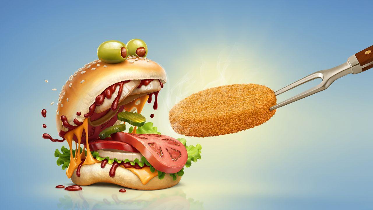 1280x720 Wallpaper Burger, Monster, Tasty, CGI, 4K, Creative Graphics