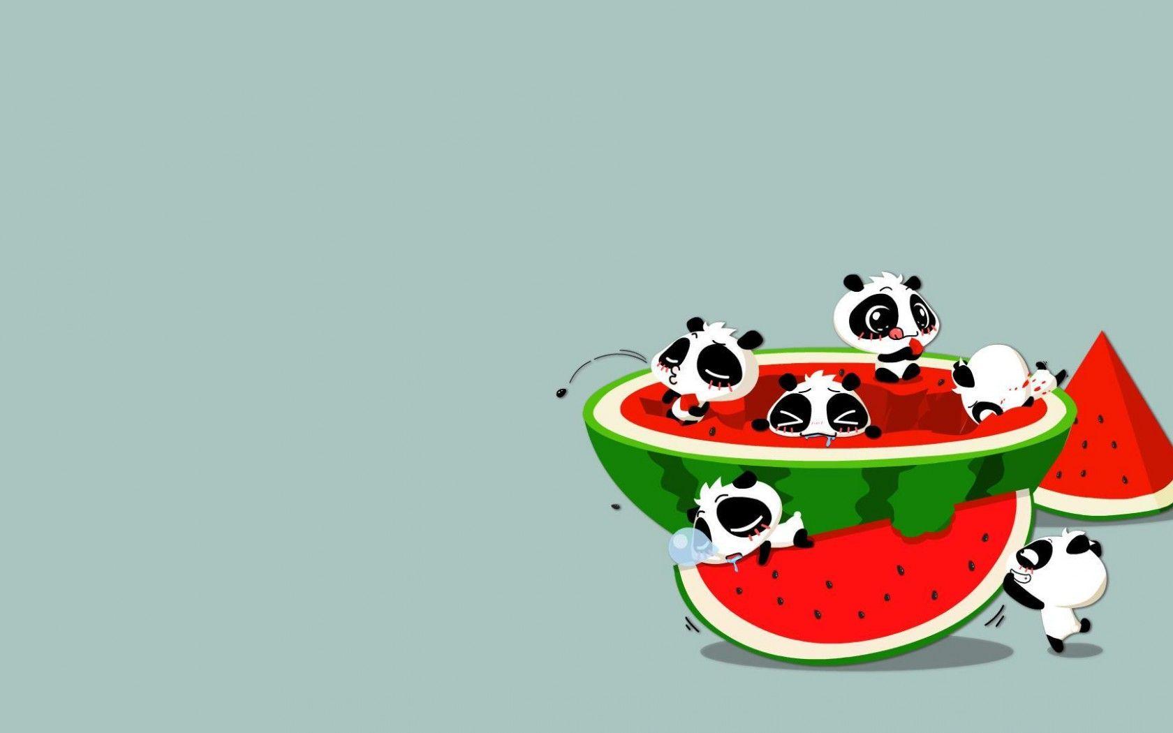 1680x1050 Watermelon Cute Panda Wallpaper