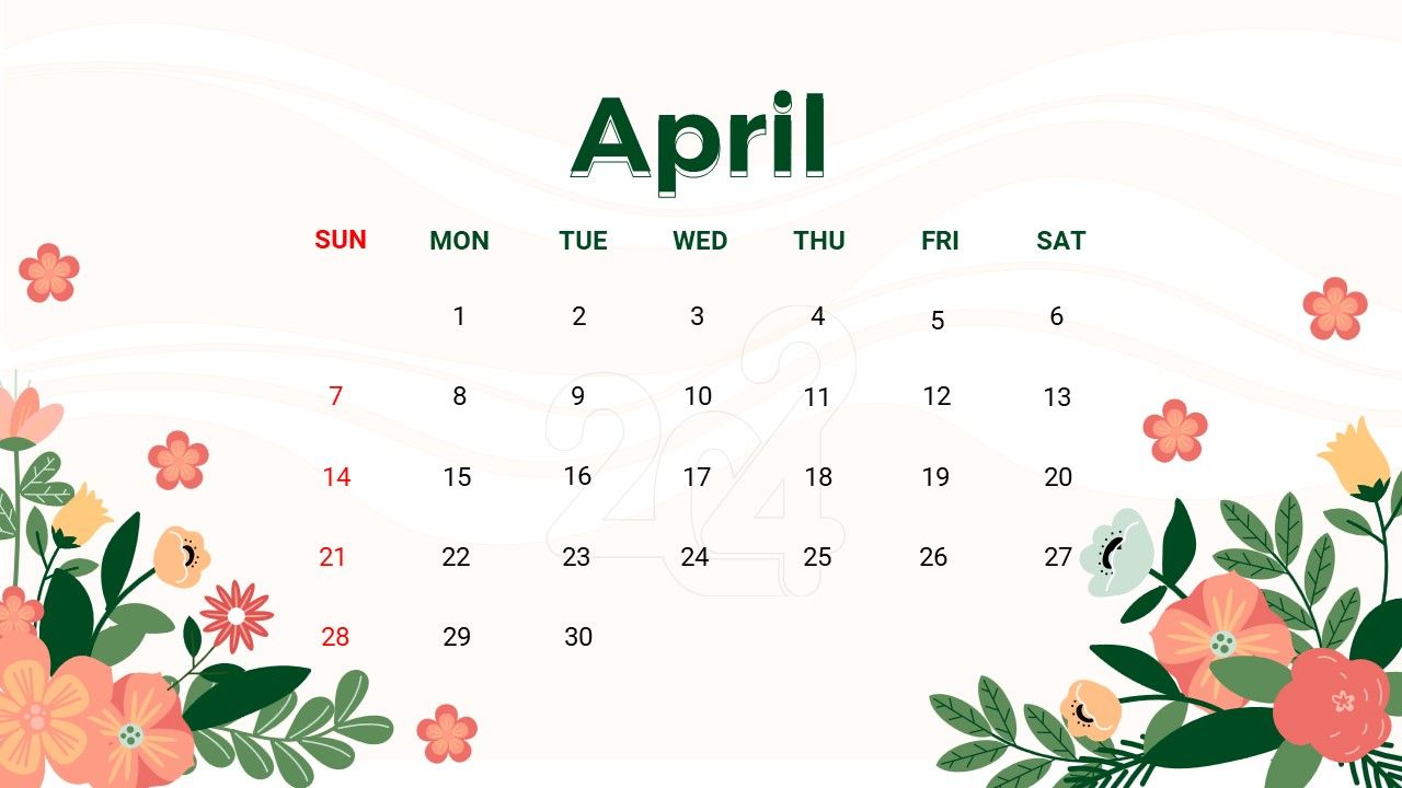 1280x720 April 2024 Calendar Template PowerPoint