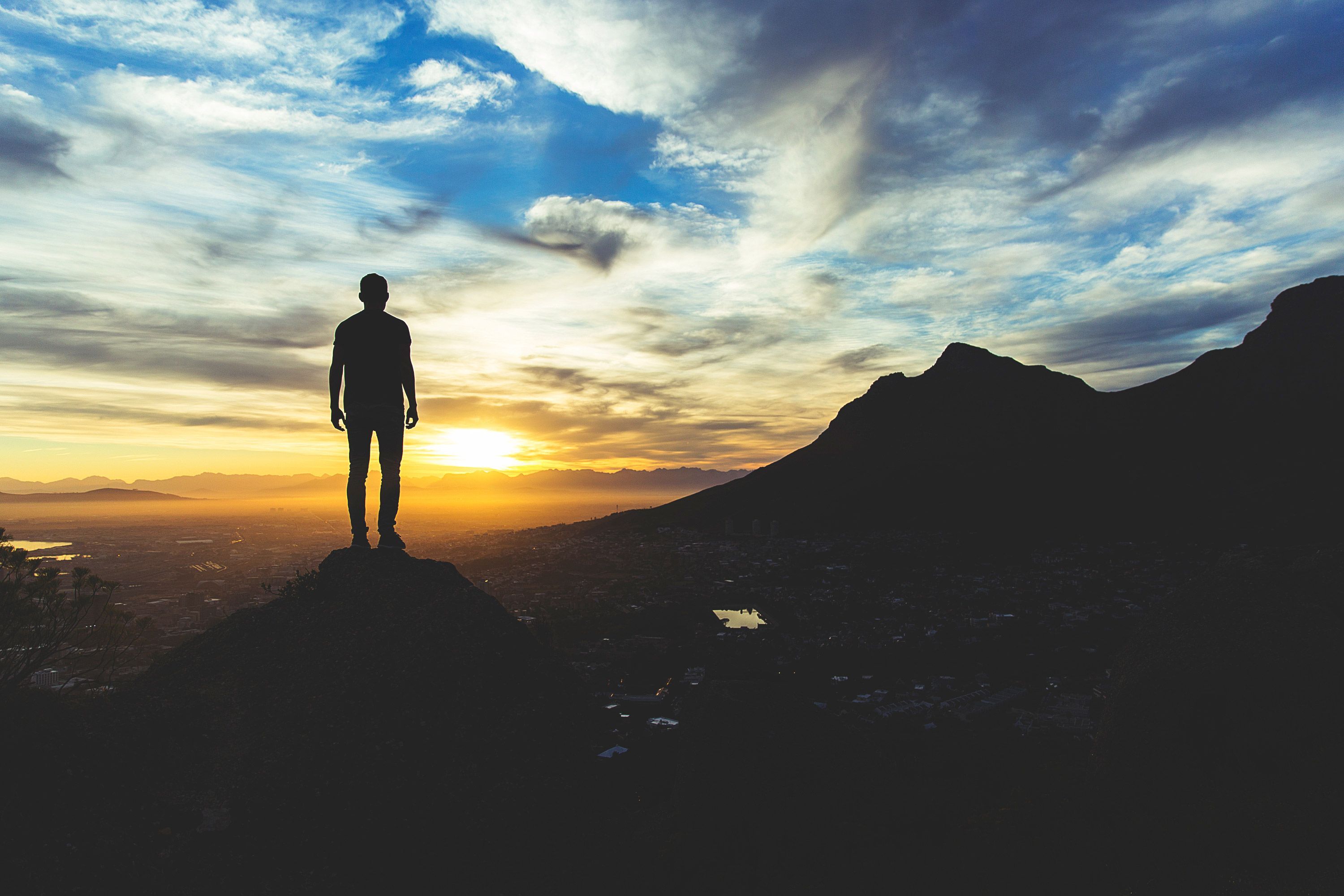 3000x2000 Alone Man At Sunset Sky Hill Wallpaper
