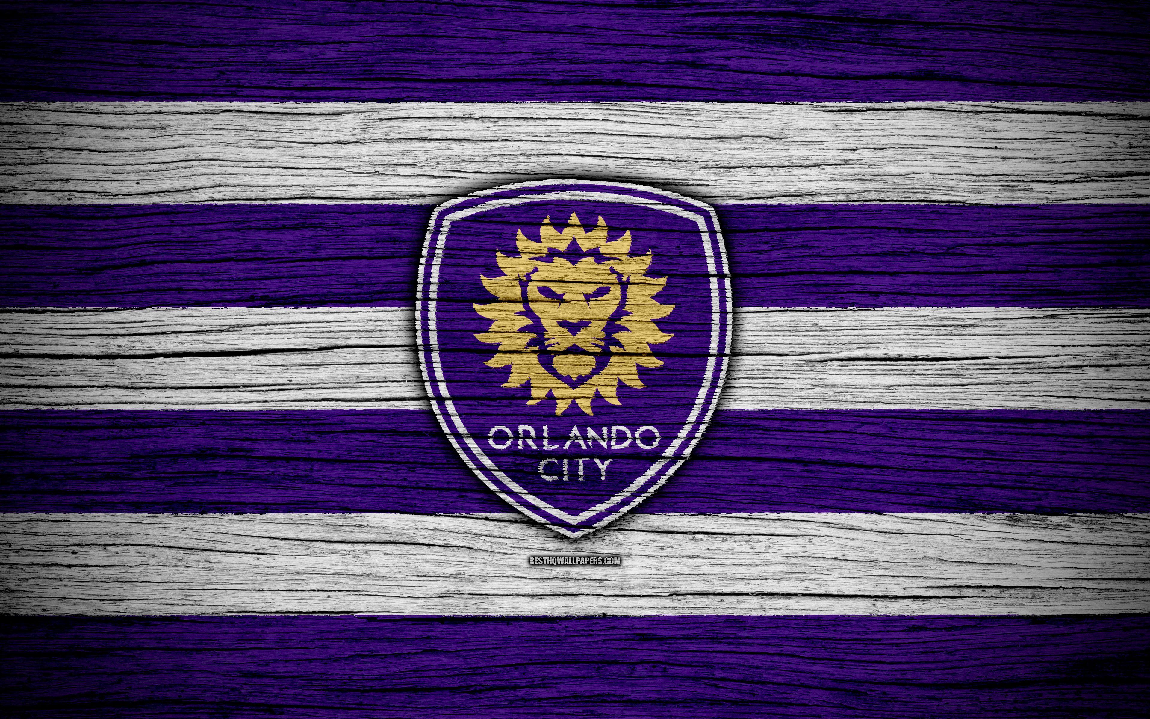 3840x2400 Download wallpaper Orlando City, 4k, MLS, wooden texture