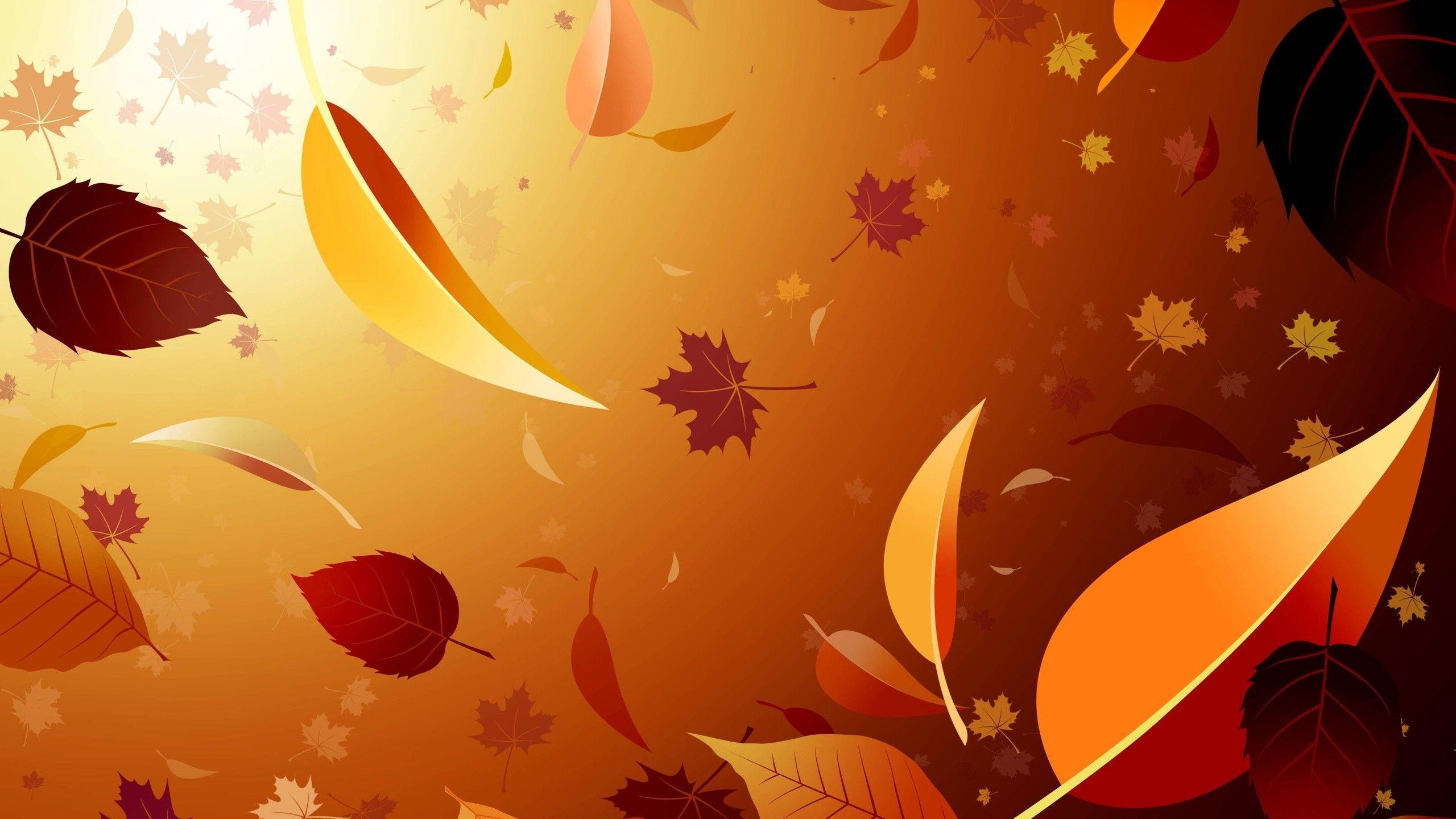 2560x1440 maple leaves, CGI, minimalism, brown, digital art, fall