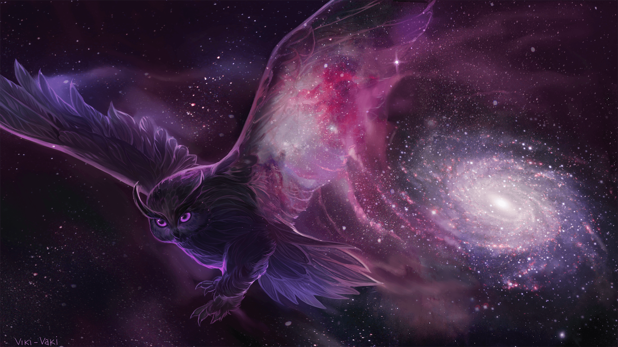 2000x1124 Galaxy Owl Wallpaper