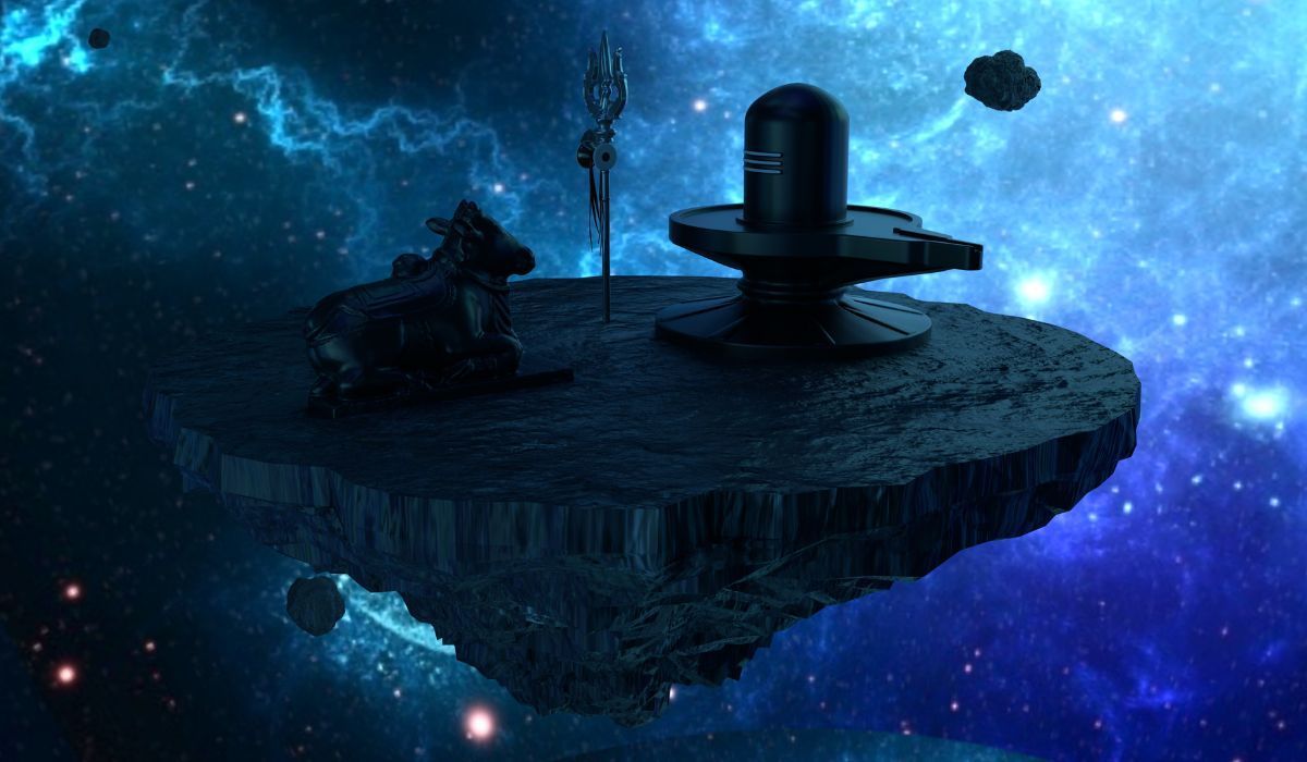 1200x700 3D Shiva Lingam and Nandhi Statue in Space Wallpaper®