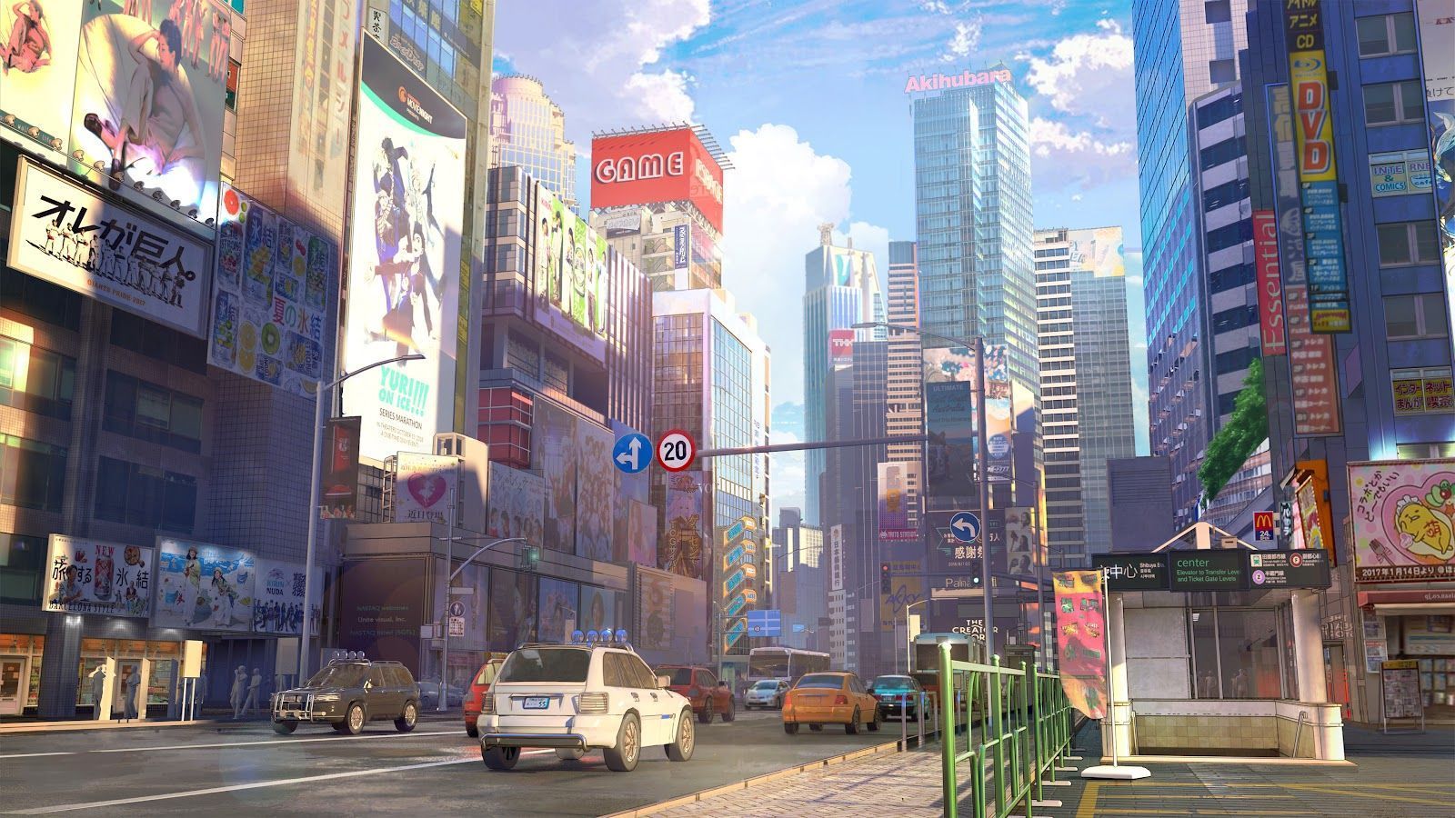 1600x900 Daytime Urban Anime Cityscape Wallpaper