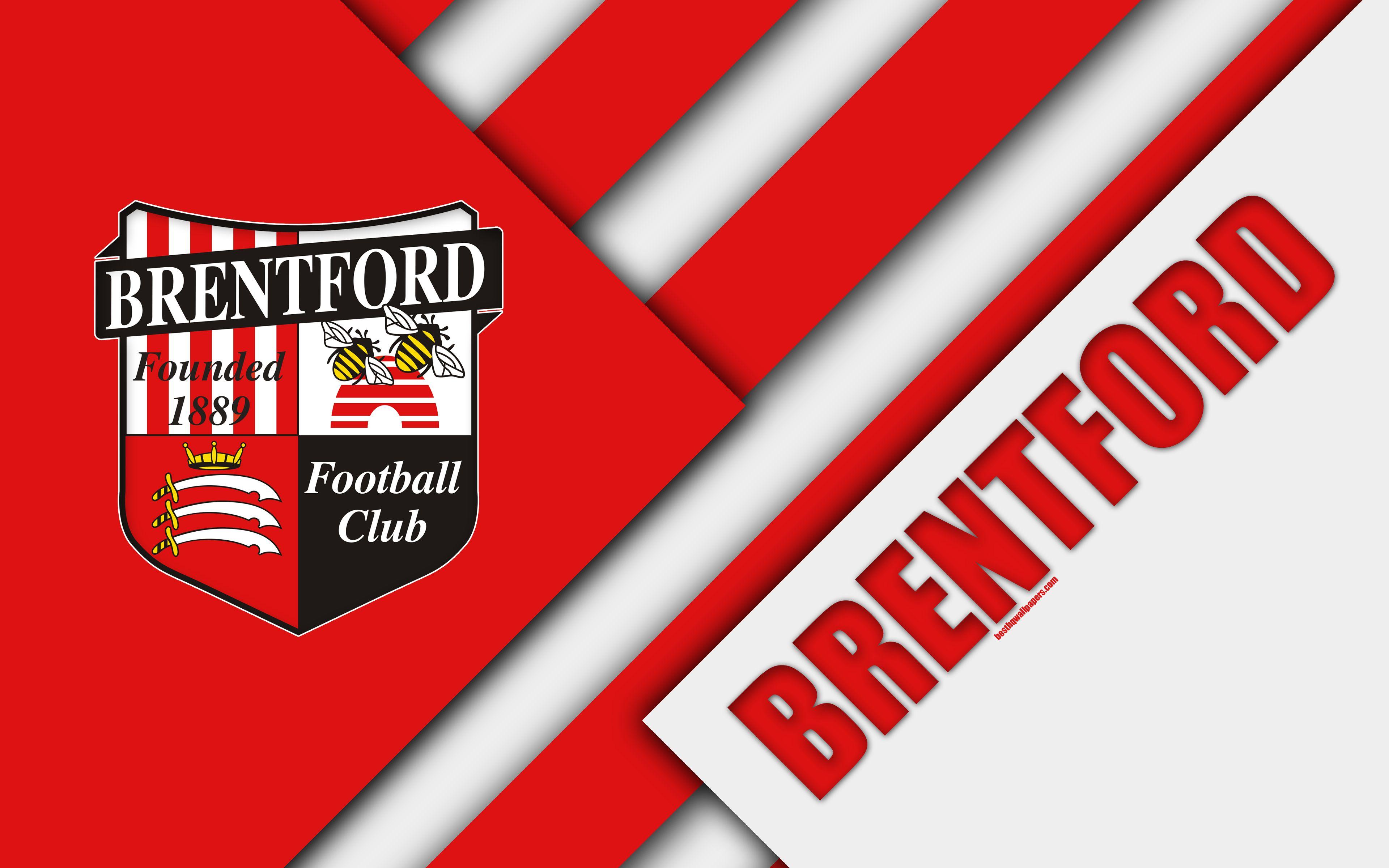 3840x2400 Download wallpaper Brentford FC, logo, red white
