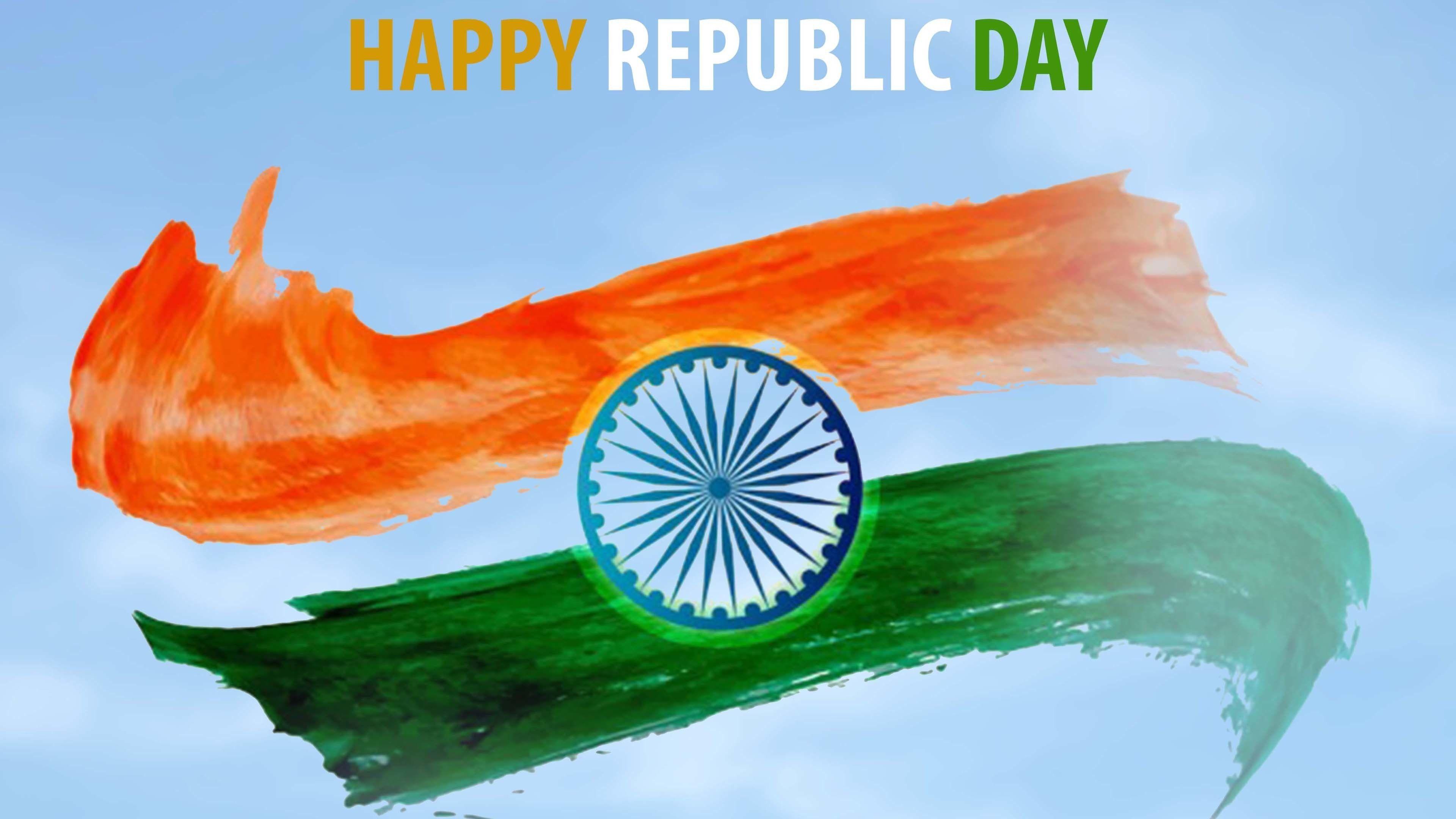 3840x2160 Indian Flag with Happy Republic Day 4K Wallpaper