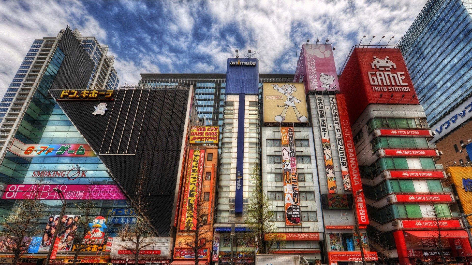1920x1080 Skyscrapers: Akihabara Street Tokyo Wide Ads Hi Rise Sky City Full