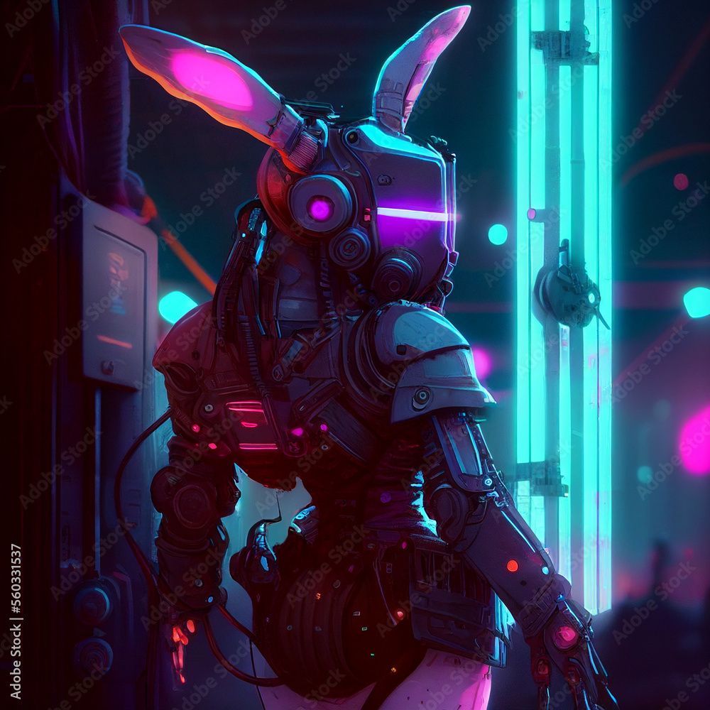 1000x1000 Cyberpunk bunny character in futuristic