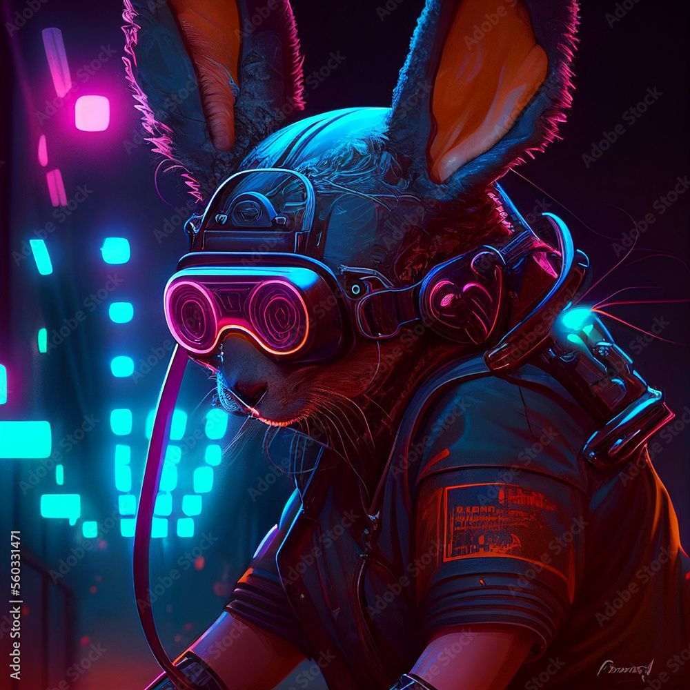 1000x1000 Cyberpunk bunny character in futuristic