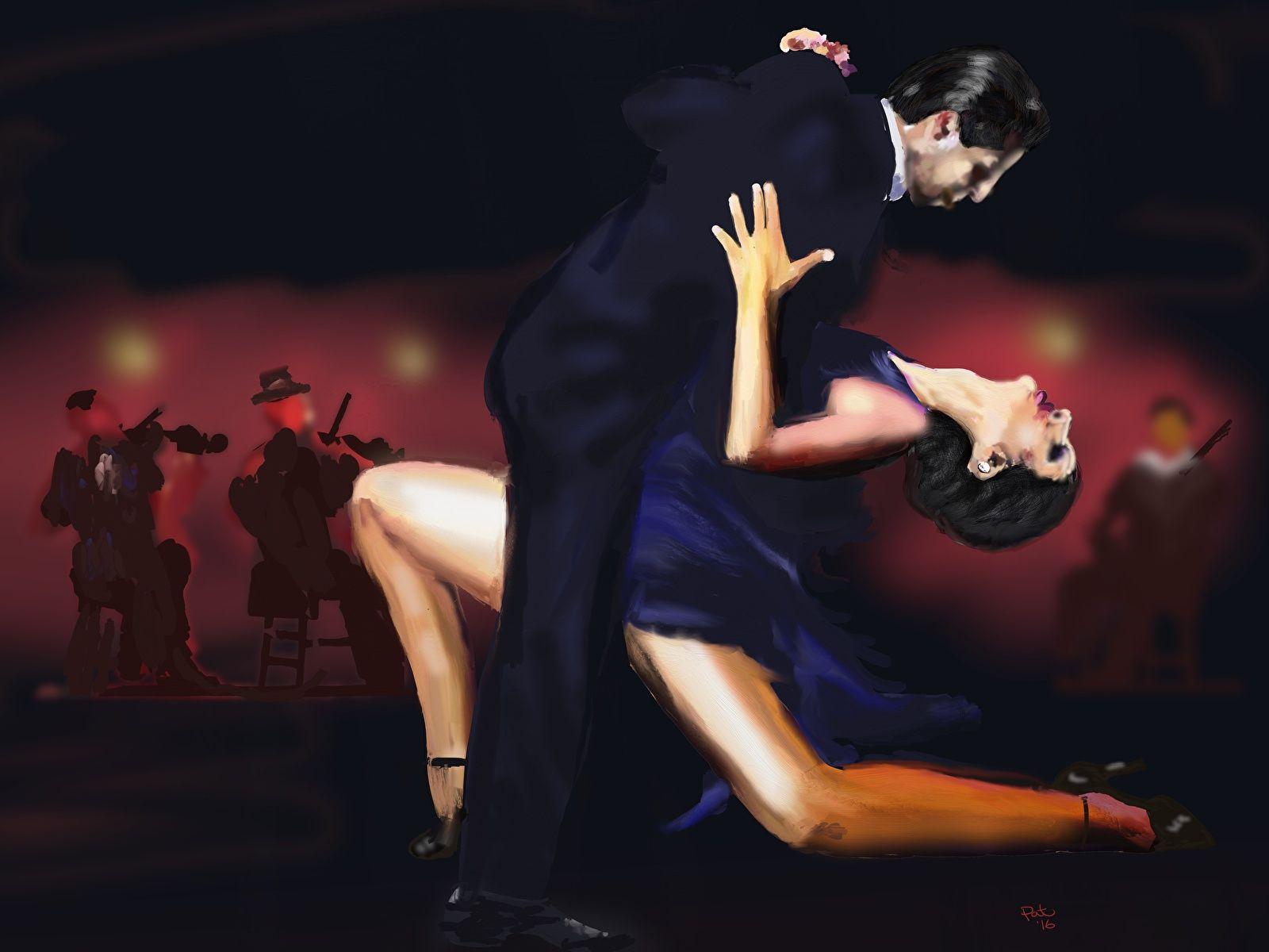 1600x1200 Photos Men Dance Two Girls Painting Art 1600x1200