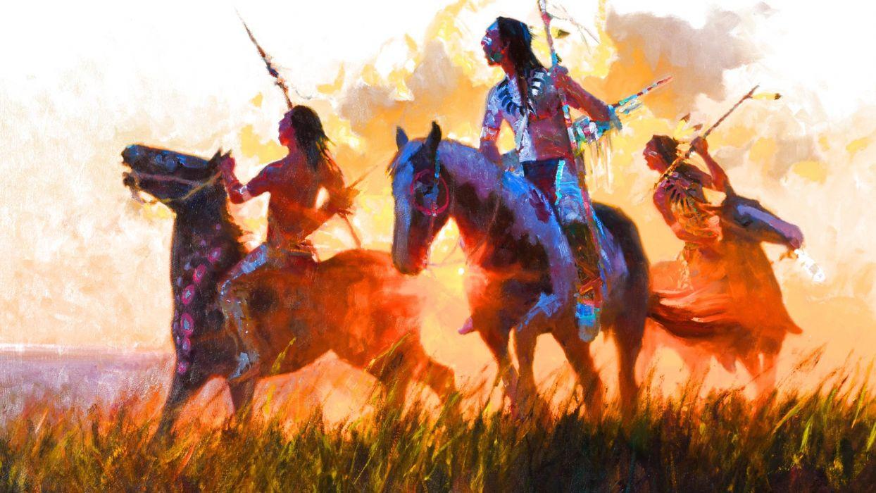 1244x700 NATIVE AMERICAN western indian art artwork painting people warrior