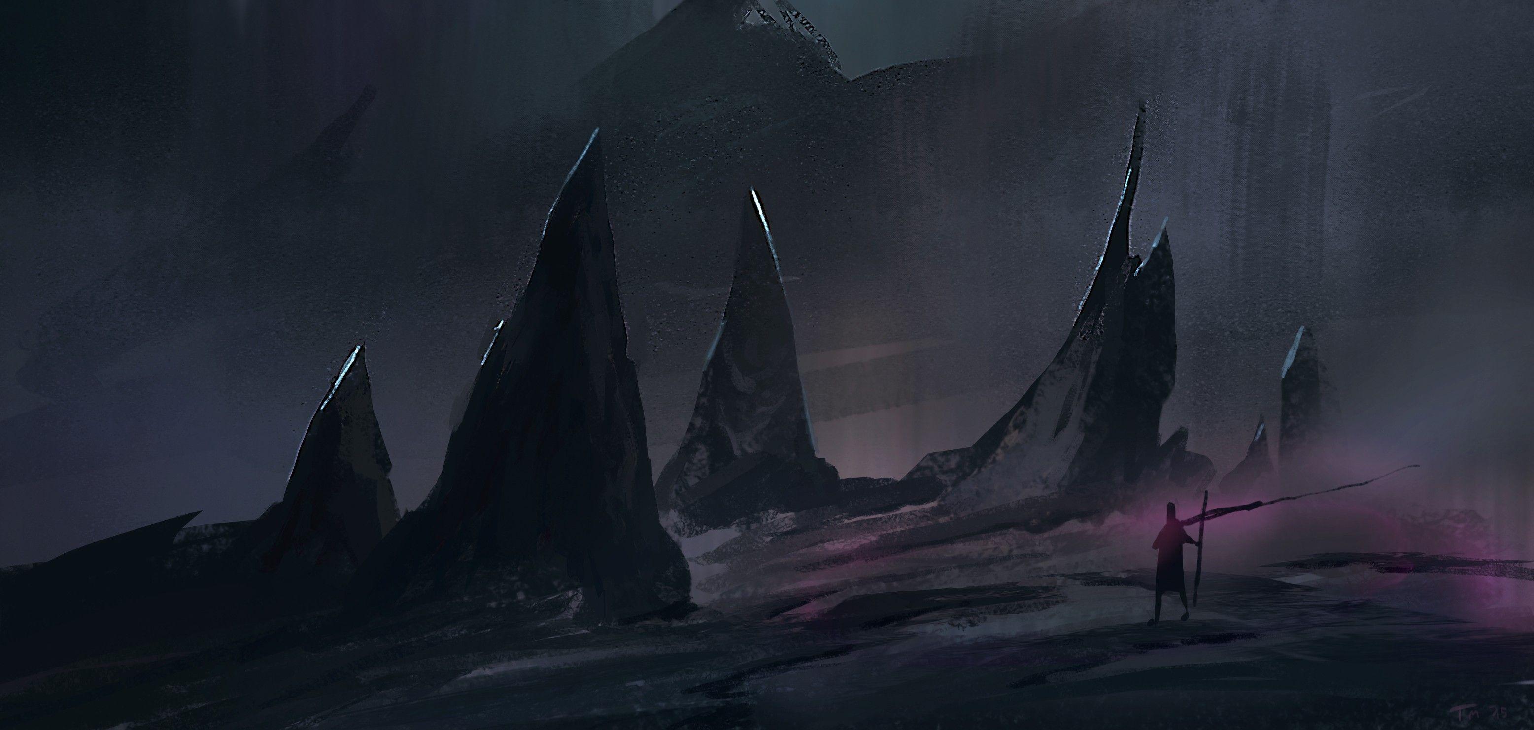 3113x1483 Fantasy Art, Landscape, Dark, Artwork, Digital Art, Rock wallpaper