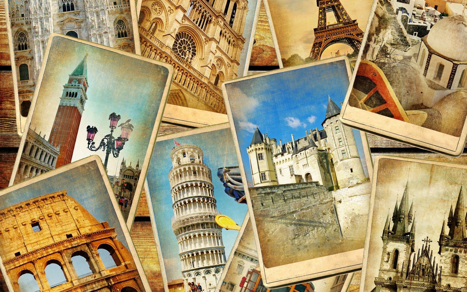 vintage travel collage background