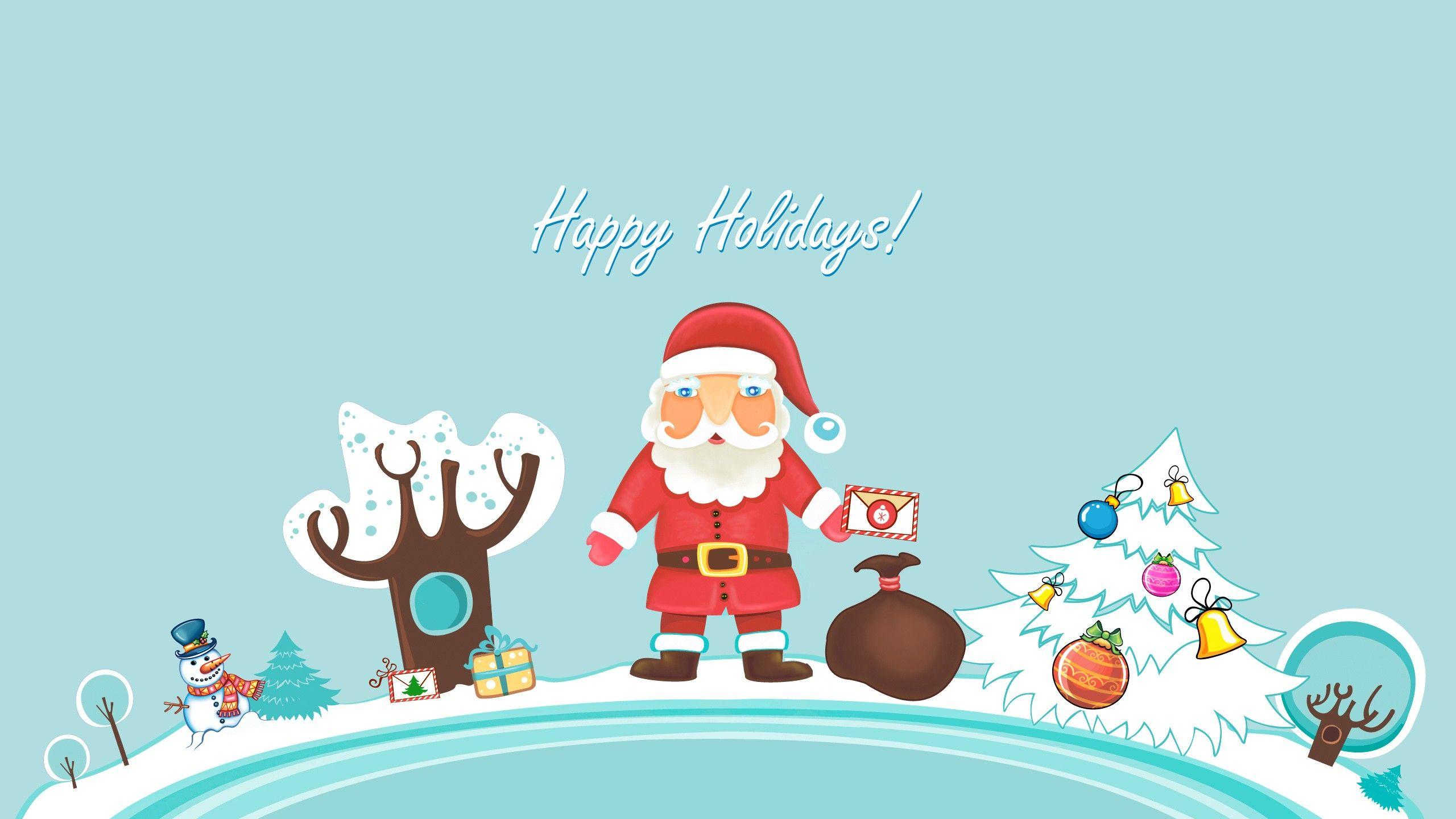 2560x1440 Santa Claus Happy Holidays Wallpaper