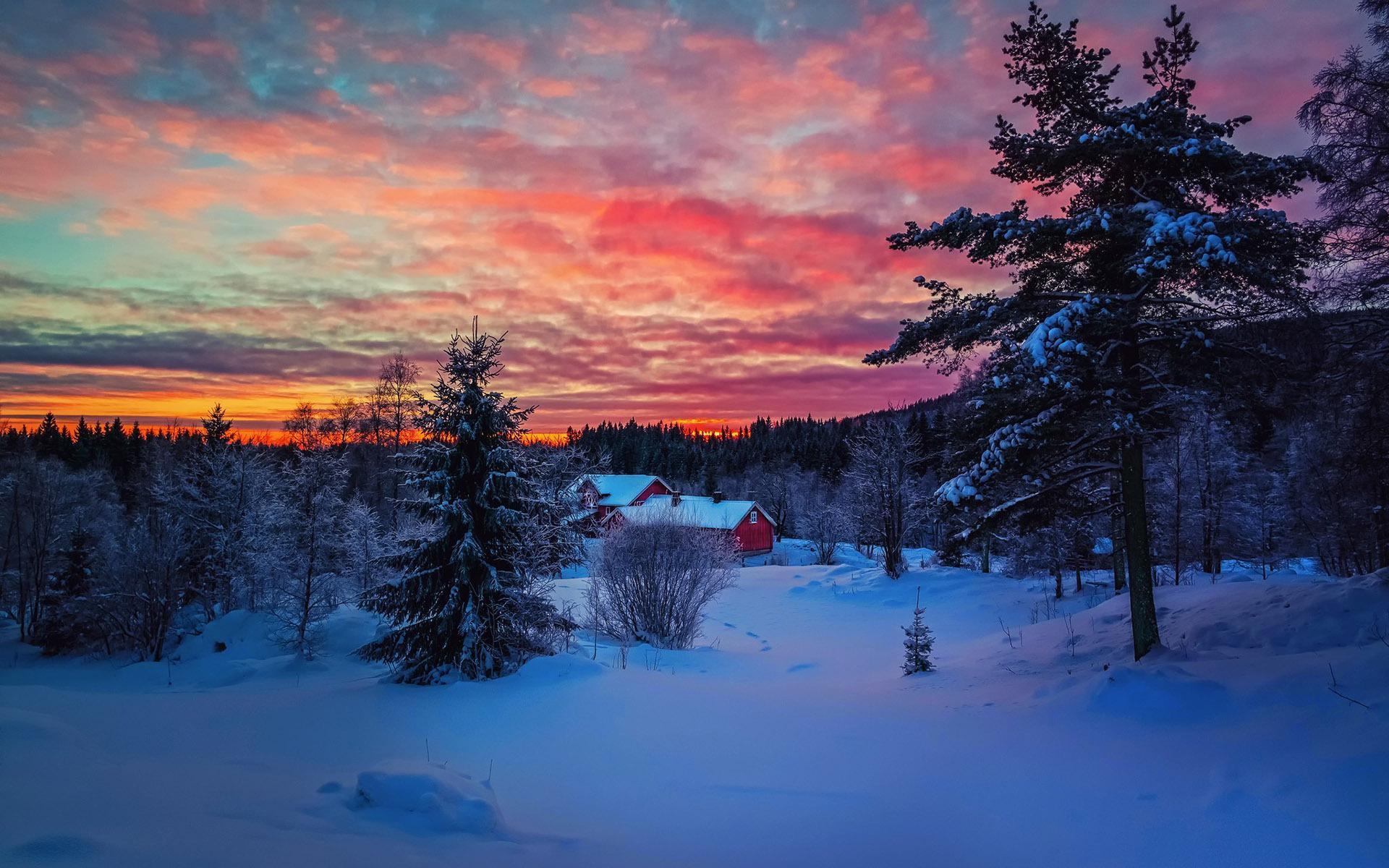1920x1200 Pink sunset on the white snow HD desktop wallpaper : Widescreen